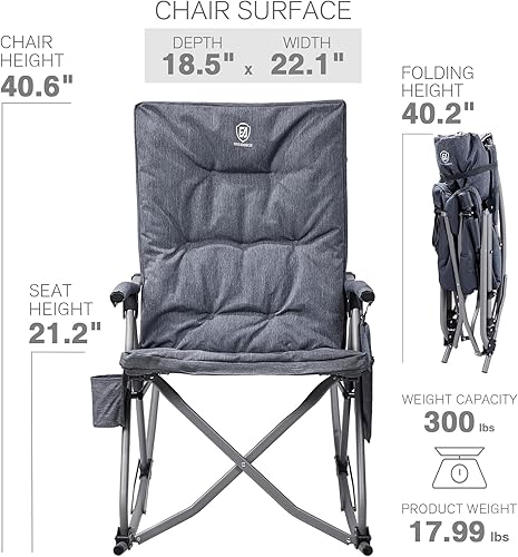 Miniatura 3 de EVER ADVANCED Silla mecedora plegable de gran tamaño, silla mecedora portátil acolchada para patio, césped y exteriores, sillón duro resistente para