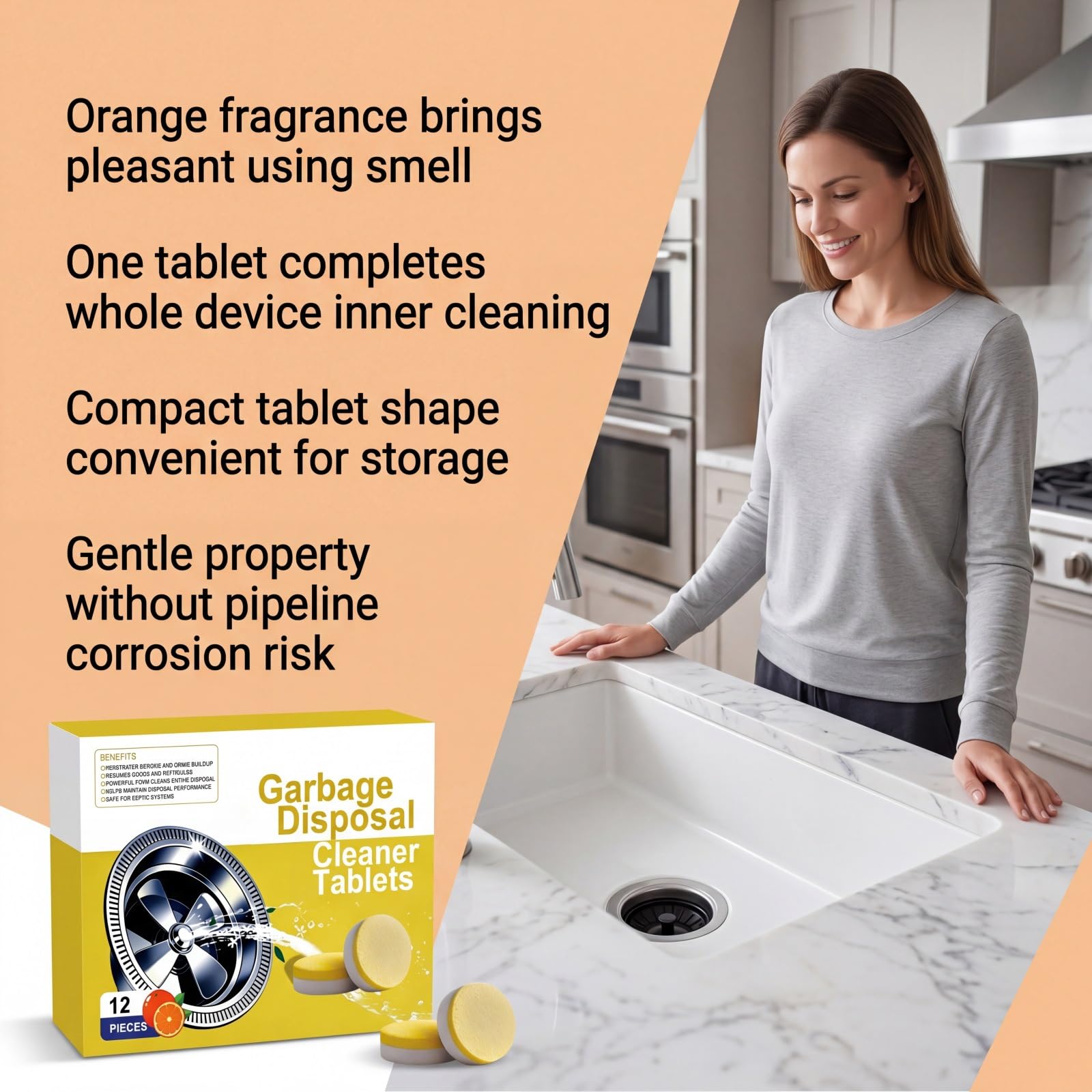 Pastiglie detergenti per lo smaltimento dei rifiuti del lavello della cucina, detergente e deodorante per lo smaltimento dei rifiuti, potenti compresse per la pulizia della spazzatura da cucina