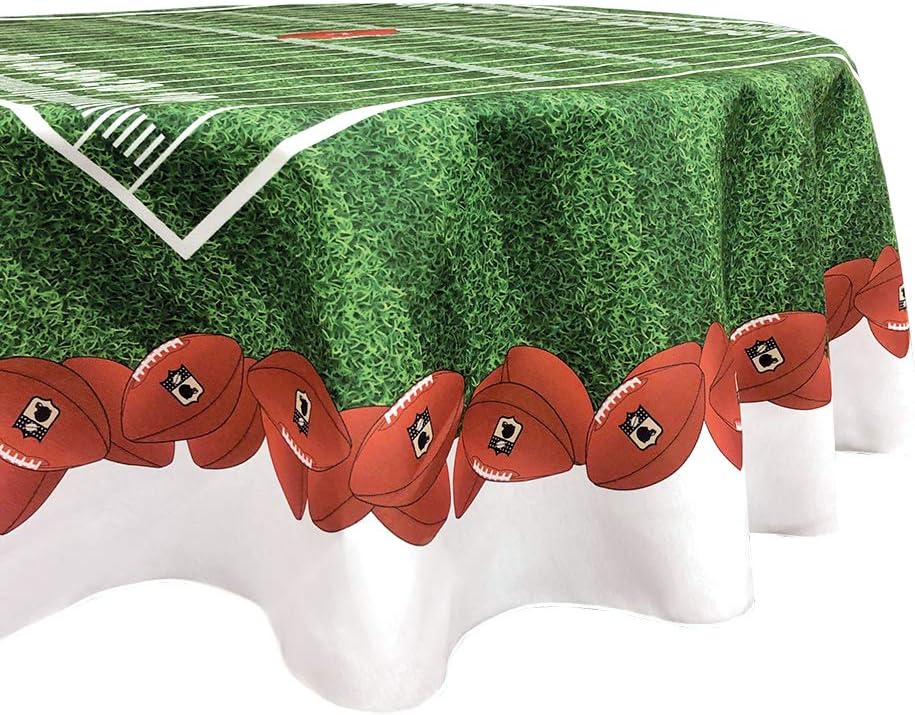 Fabric Textile Products | Football Garland Tablecloth | Game Day Round Tablecloth | 70" Round | Machine Washable and Stain-Resistant for Easy Care | Made in The USA