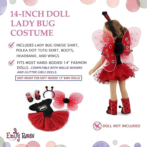Miniatura 3 de Emily Rose Ropa de muñeca de 14 pulgadas  Magical Lady Bug 5 piezas 14.5 pulgadas muñeca disfraz de Halloween traje con alas extraíbles, diadema de