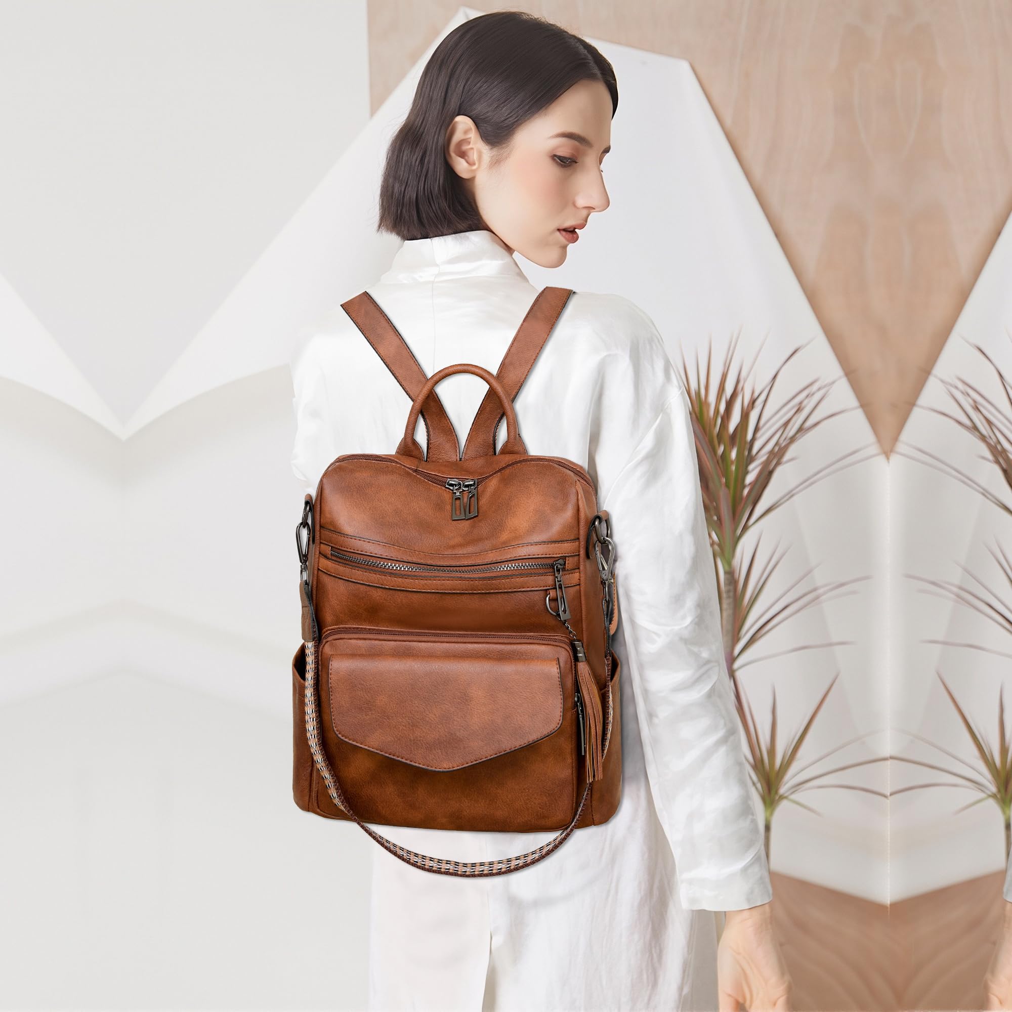 CTTOVIS Backpack Purse for Women Fashion Designer Backpack Ladies Travel Convertible Shoulder Bags (Brown)