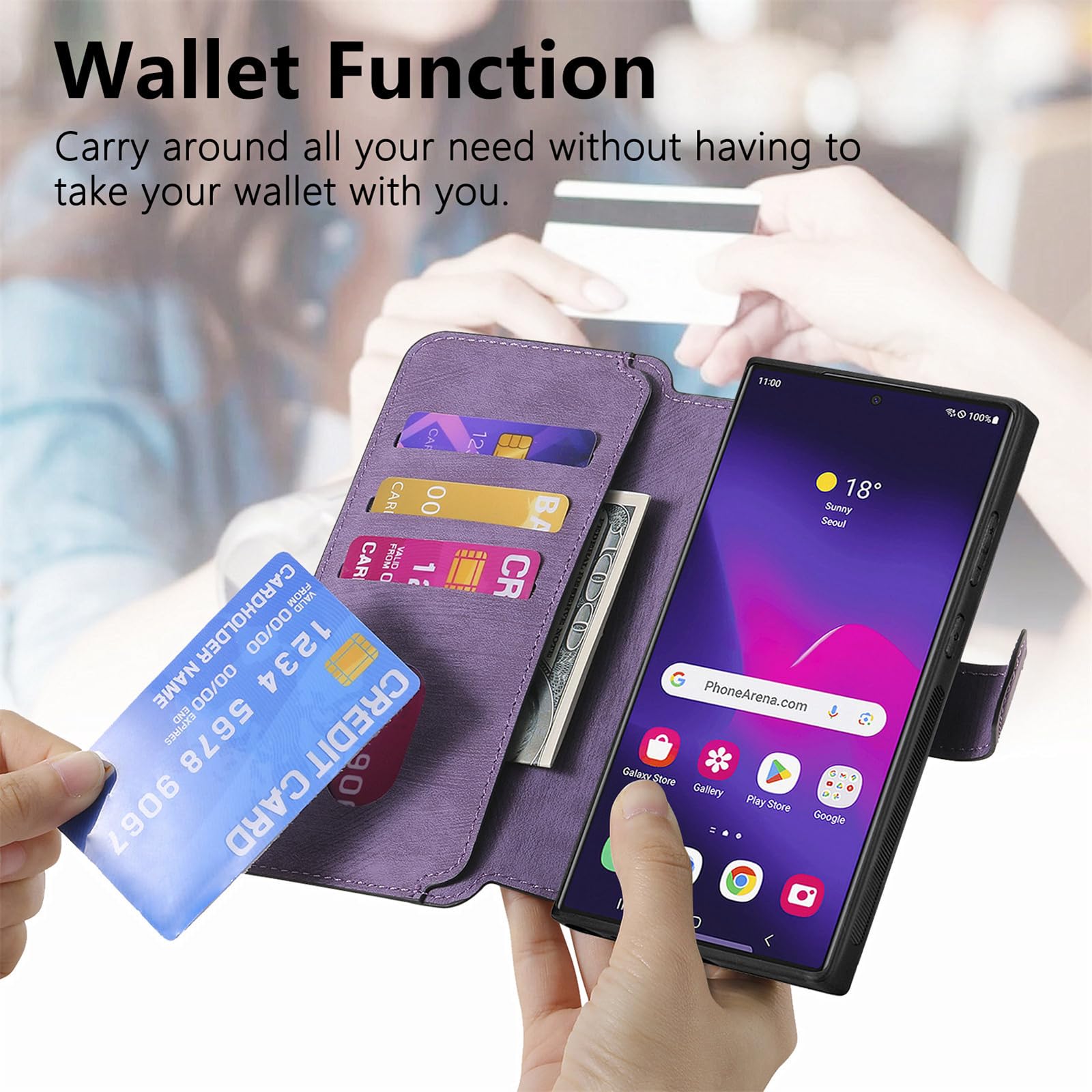 Fofvccv for Samsung Galaxy S24 Ultra Phone Case Detachable Magnetic Wallet, [RFID Blocking] [3 Card Slots] Retro Leather Flip Folio Case with Card Holder for Samsung Galaxy S24 Ultra CXMG, Purple