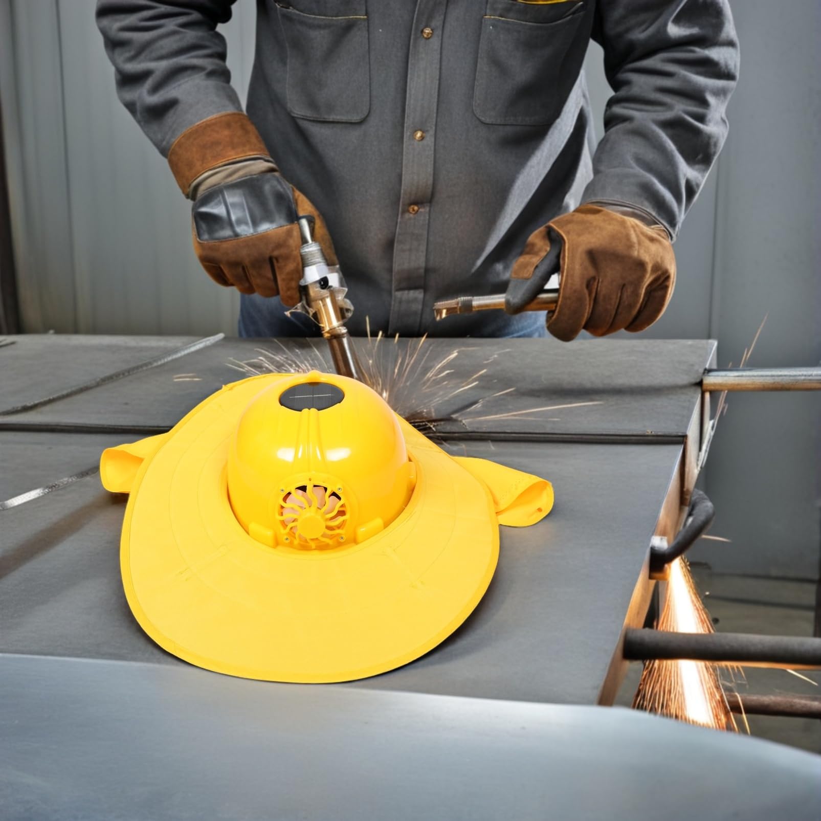PRETYZOOM Solarbetriebener Schutzhelm mit Ventilator Breiter Krempe für Outdoor-Arbeit Nackenschutz und Sonnenschutz für Hohe Temperaturen