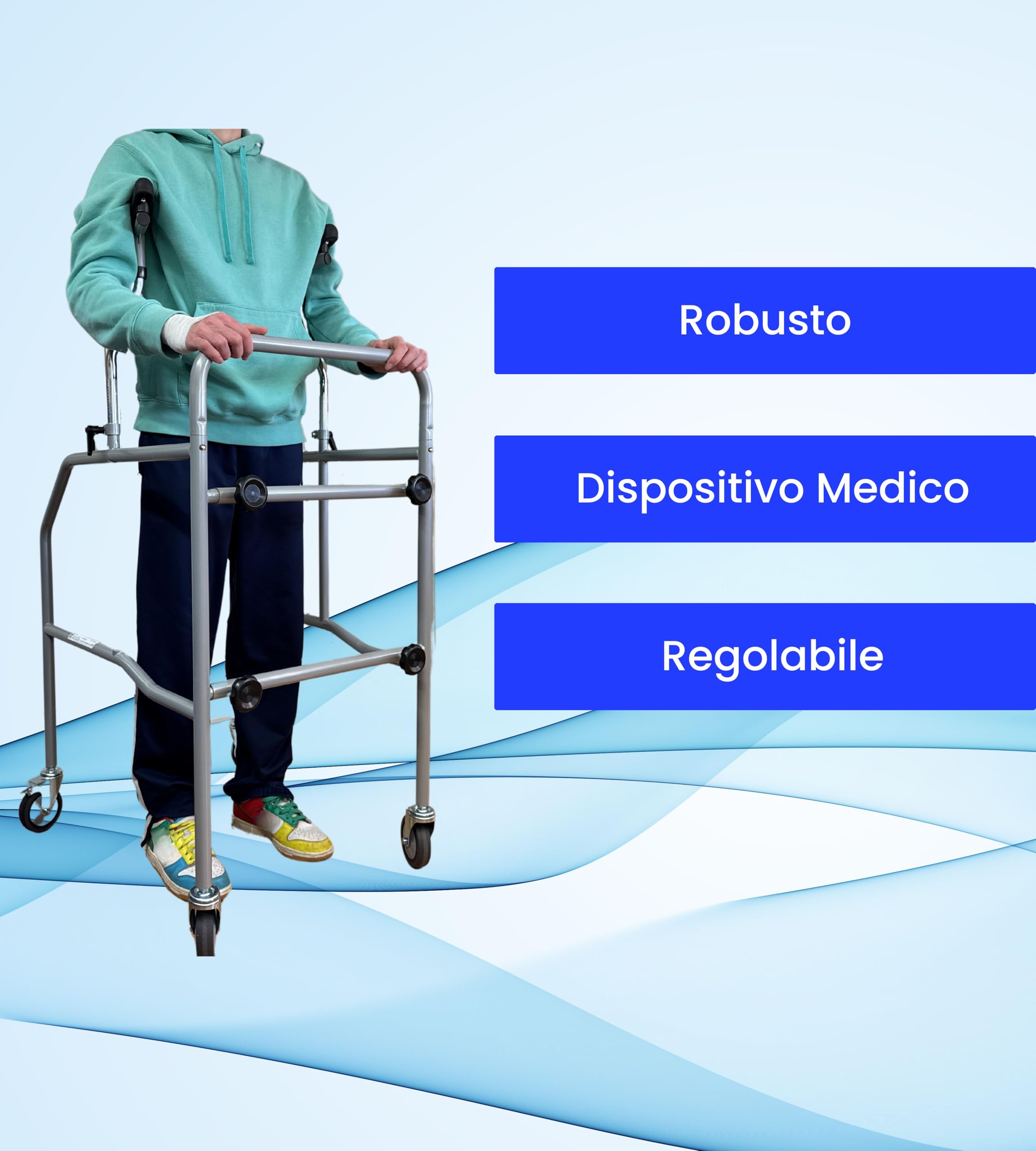 App Life Deambulatore Ascellare per Anziani, Smontabile in acciaio, Supporti Imbottiti Regolabili, 4 Ruote per Stabilità e Comfort, Ideale per chi Necessita di un Sostegno Sicuro nella Deambulazione