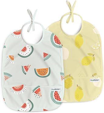 Easy Wipe Clean Sleeveless Baby Bibs 6-12 Months for Baby Led Weaning - Waterproof Feeding Bibs 12-18 Months,Toddler Food Apron, 2-Pack