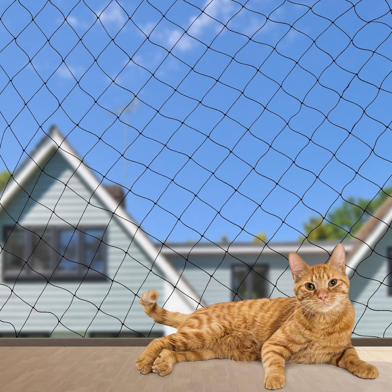 Cat Netting Balcony, Wire-Reinforced Cat Net, Bite and Tear-Resistant, UV and Weather-Resistant, Balcony Cat Anti-Fall Netting for Pets, Cat Protection Net for Windows Patio Balcony - 2x3m