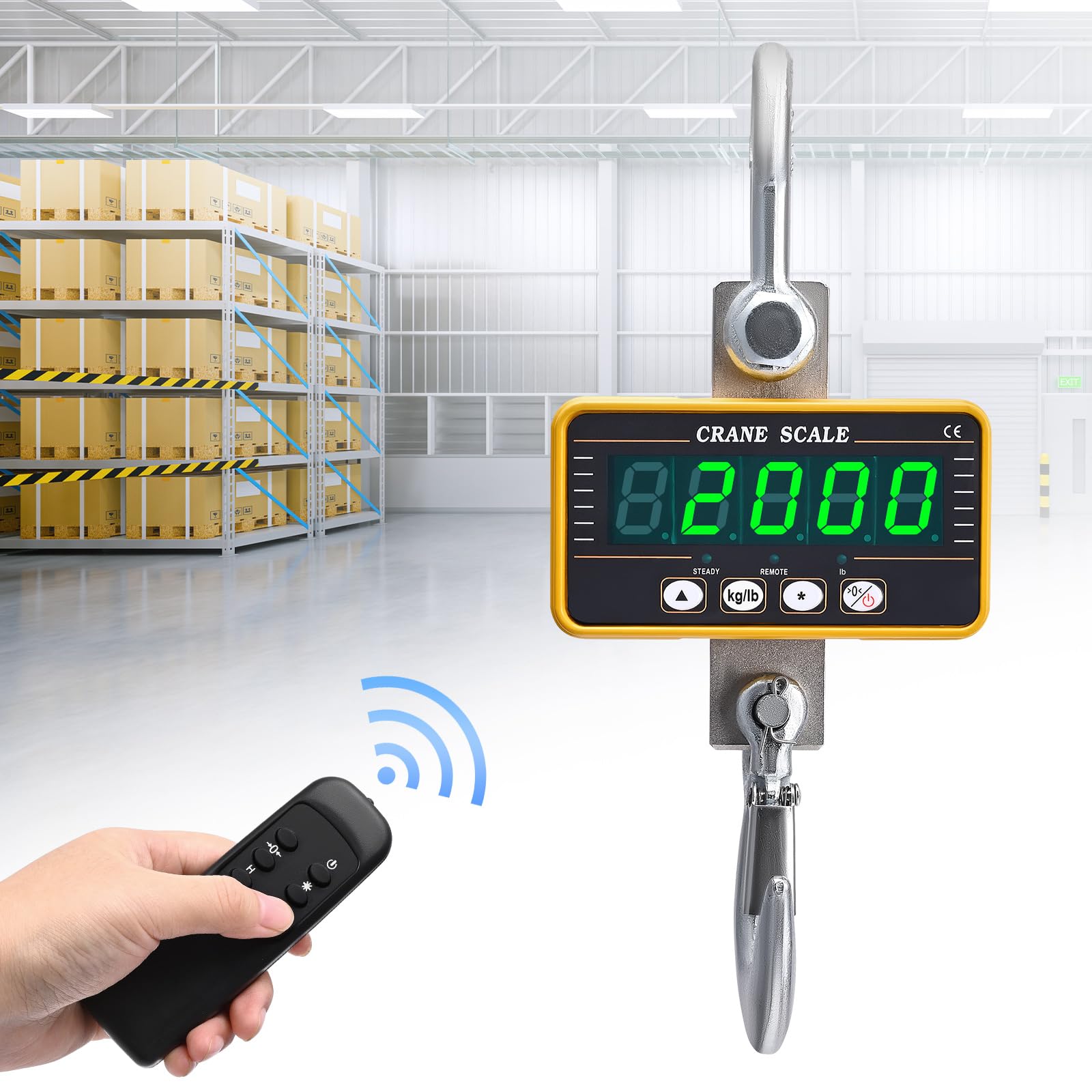 Bilancia a gancio, bilancia digitale per gru super trasparente, con telecomando, bilancia a gancio ad alta precisione, bilancia a gancio elettronica industriale per impieghi gravosi (2000 kg)