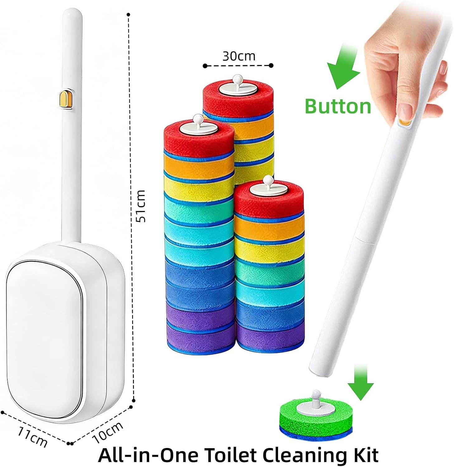 Disposable Toilet Brush and Holder Set with 28 Refills, Wall Mounted Toilet Bowl Cleaner Wand Cleaning System Bathroom Cleaning Supplies (Toilet Brush + 28 Refills)