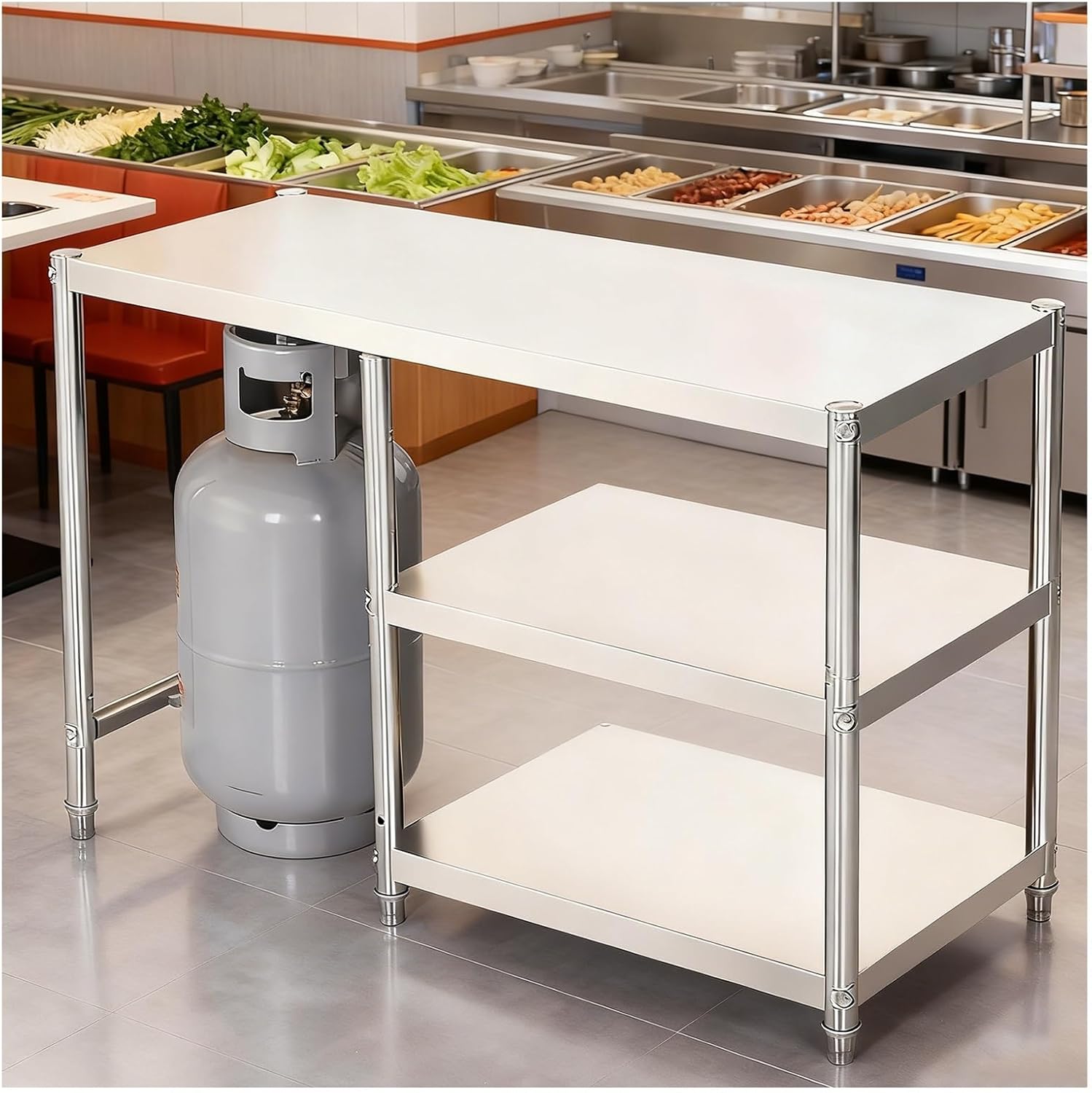 Commercial 3-Tier Combine Workbench Stainless Steel Kitchen Storage Rack Worktable Metal Prep Table with Adjustable Feet Easy Installation for Factory Packaging Platforms(70x35x80cm/27.6x13.8x31.5”)