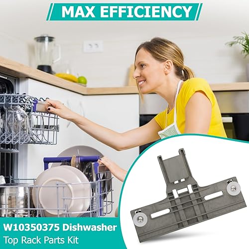 Miniatura 2 de Ajustador de estante superior W10712395 W10712395 mejorado con ruedas mejoradas, tornillo de metal, repuesto para Whirlpool WDT730PAHZ0 WDT750SAHZ0