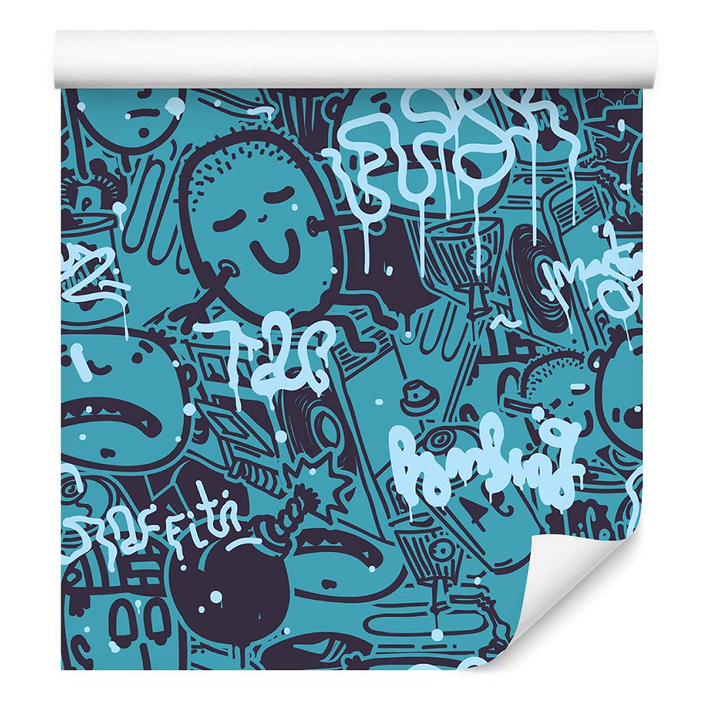 Muralo Carta da Parati Adesiva Graffiti, Musica, Retro - 10m x 50 cm | Rivestimento murale autoadesivo in rotolo, posa a secco senza colla, staccare e attaccare, lavabile, per pareti e mobili