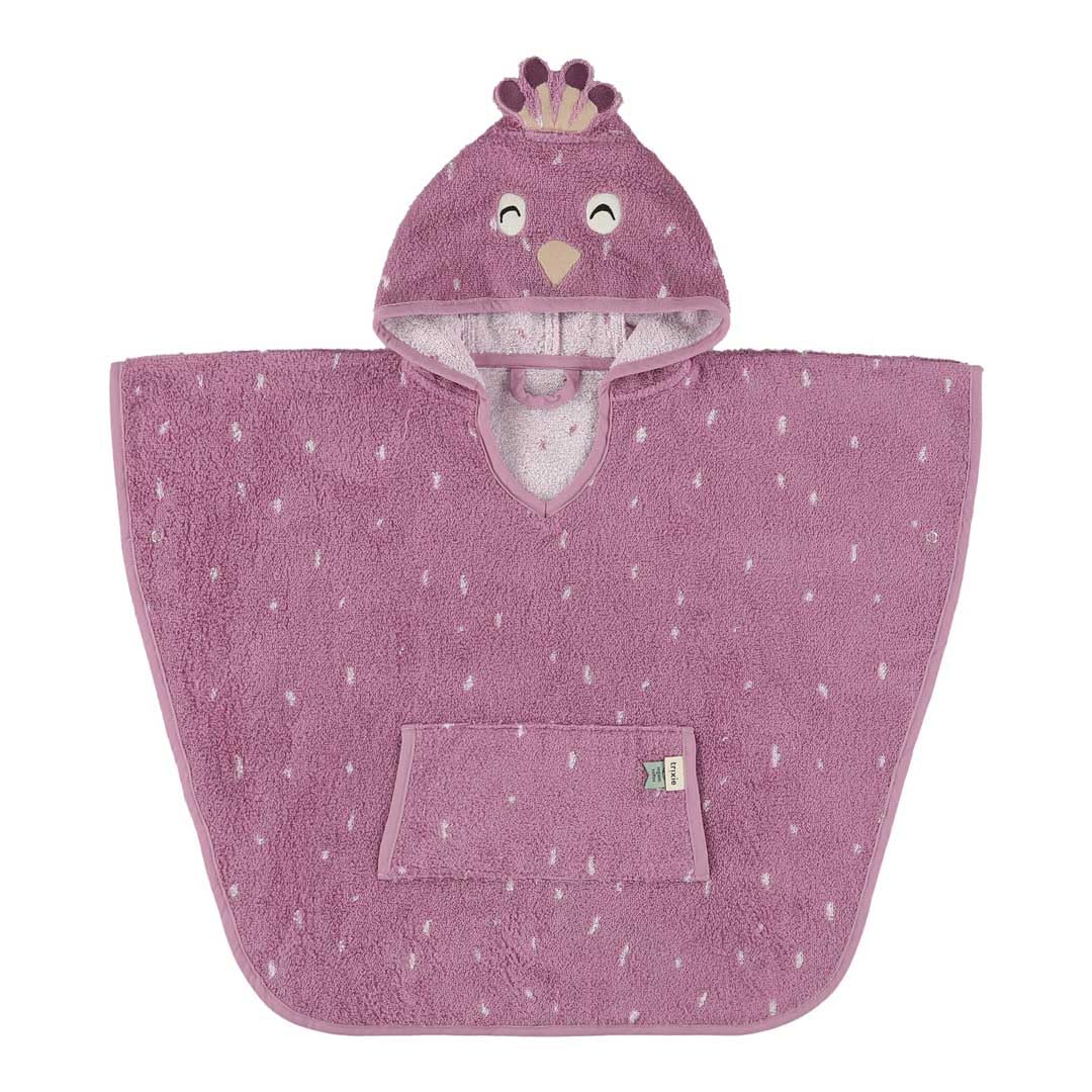 Trixie Baby Badeponcho Kinder mit Kapuze, 100% Bio-Baumwolle, Tier-Motiv, weich & saugfähig, für Kinder ab 2 Jahren (Mrs. Peacock)