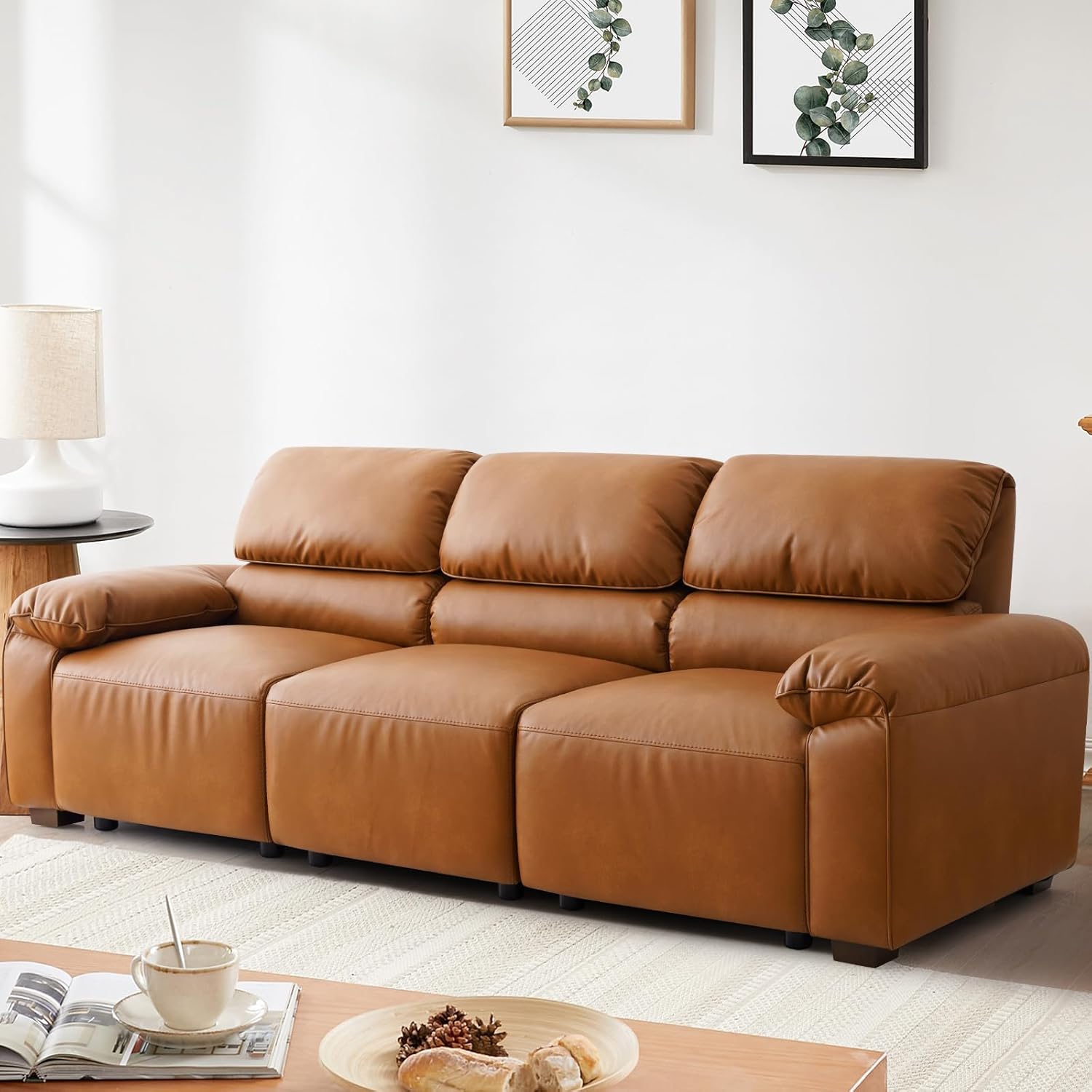 95″ PU Leather Sofa Couch, Oversized 3-Seater Modular
