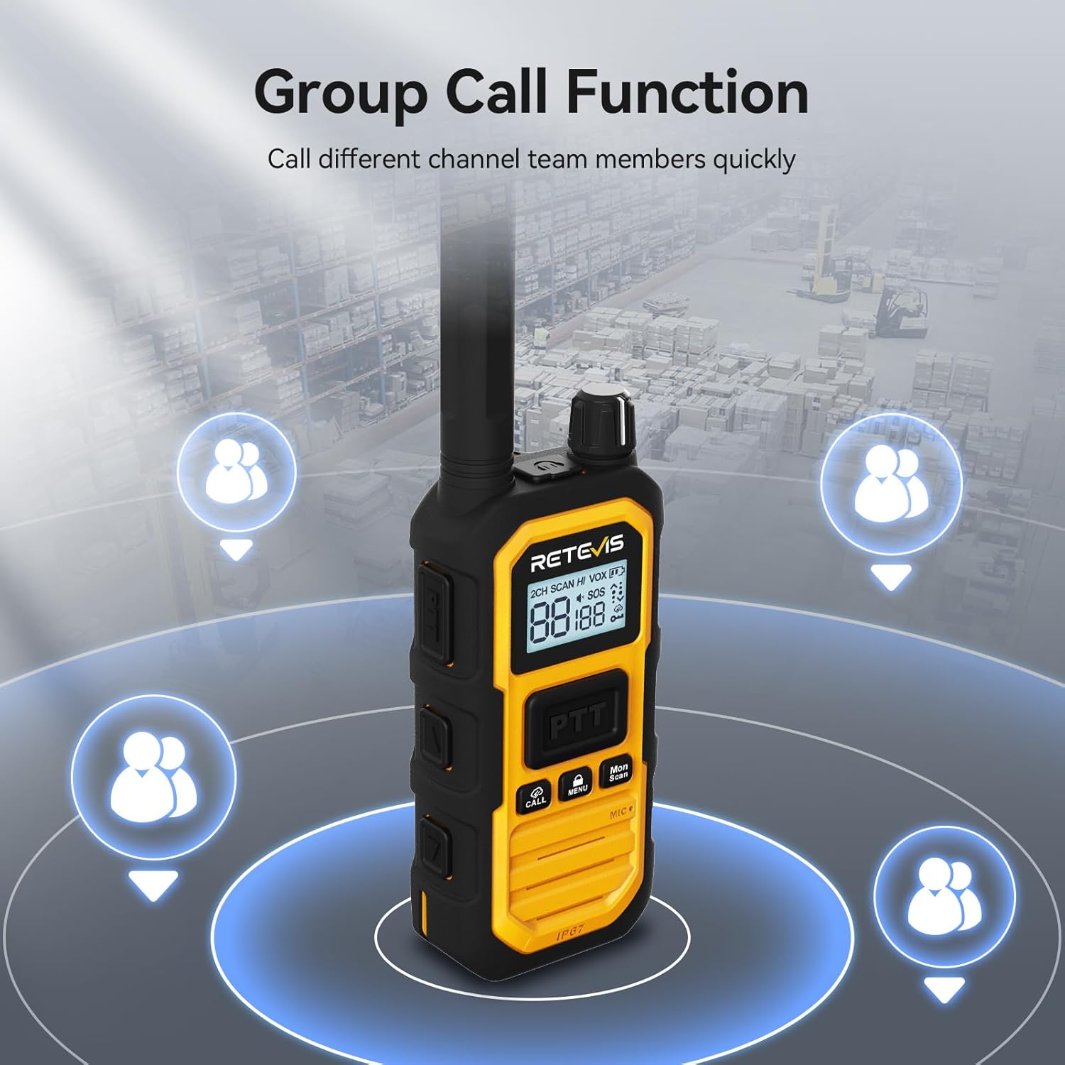 Retevis RB48 Plus Walkie Talkies Long Range, Heavy Duty Rechargeable GMRS Two Way Radios, IP67 Waterproof, Shock Resistant, Group Call, VOX,Emergency Radios(6 Pack with Gang Charger)