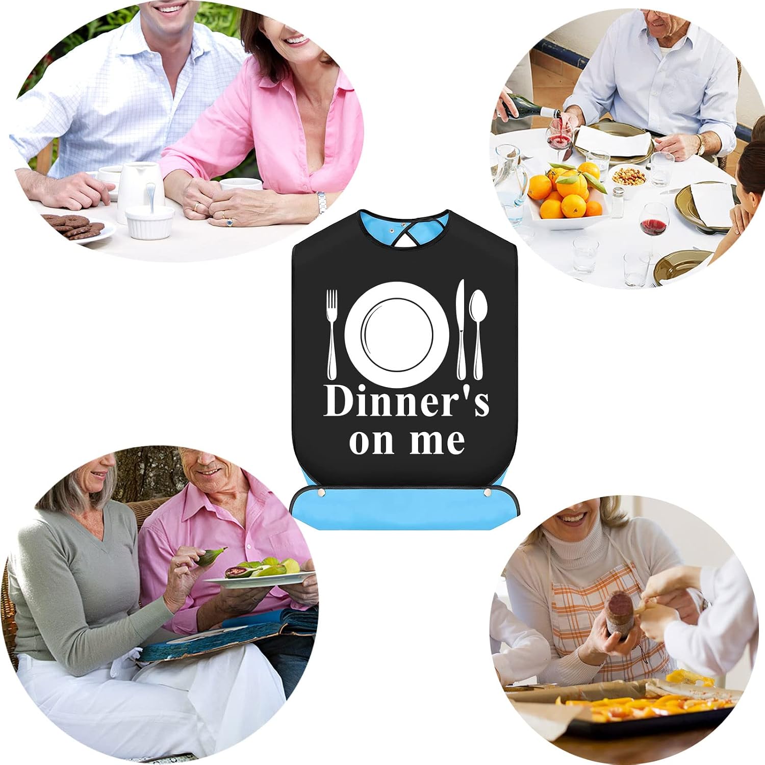 BWWKTOP Dinner's On Me Adult Bibs With Crumb Catcher Gag Pranks Bib Gift Adjustable Dining Clothing Protectors For Elderly