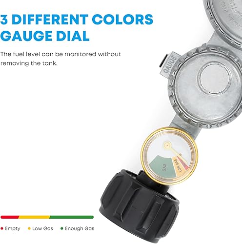 Miniatura 4 de Stanbroil Regulador de propano de 2 etapas con manómetro, estándar 3/8 hembra NPT y QCC1, estilo vertical, reguladores de gas LP para vehículos