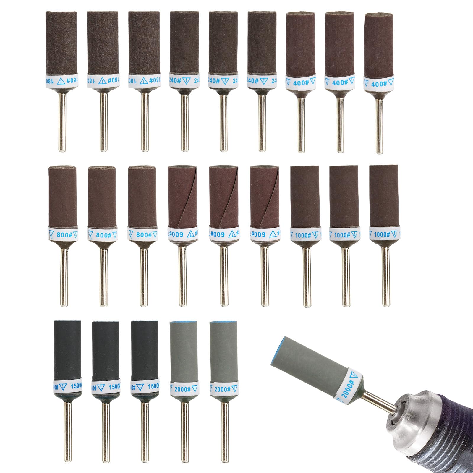 24uds Juego de Tambores de Lijado Grano 180-2000 para Herramienta Rotativa Dremel, Juego Lijas Tambor para Lijadora Metal Plástico Madera y Pulido
