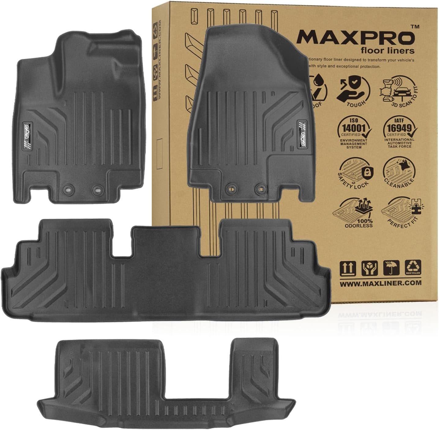 MAXPRO Floor Mats Fit for 2022-2026 Nissan Pathfinder| 3-Row Complete Set | Heavy Duty All Weather Waterproof Floor Liners