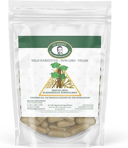 Miniatura 1 de 4D Herbs Musgo marino irlandés orgánico, vejiga y raíz de bardana, inspirado en el Dr. Sebi, 102 minerales, superalimento vegetariano, sin rellenos,