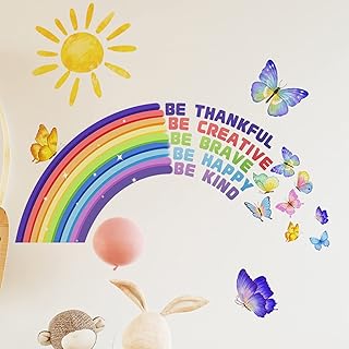 Rainbow Wall Decal for Kids Playroom Decor Colourful Butterflies Cloud and Rainbow Wall Decals Classroom Quotes Inspirational Nursery for Girls Bedroom Be Brave Be You