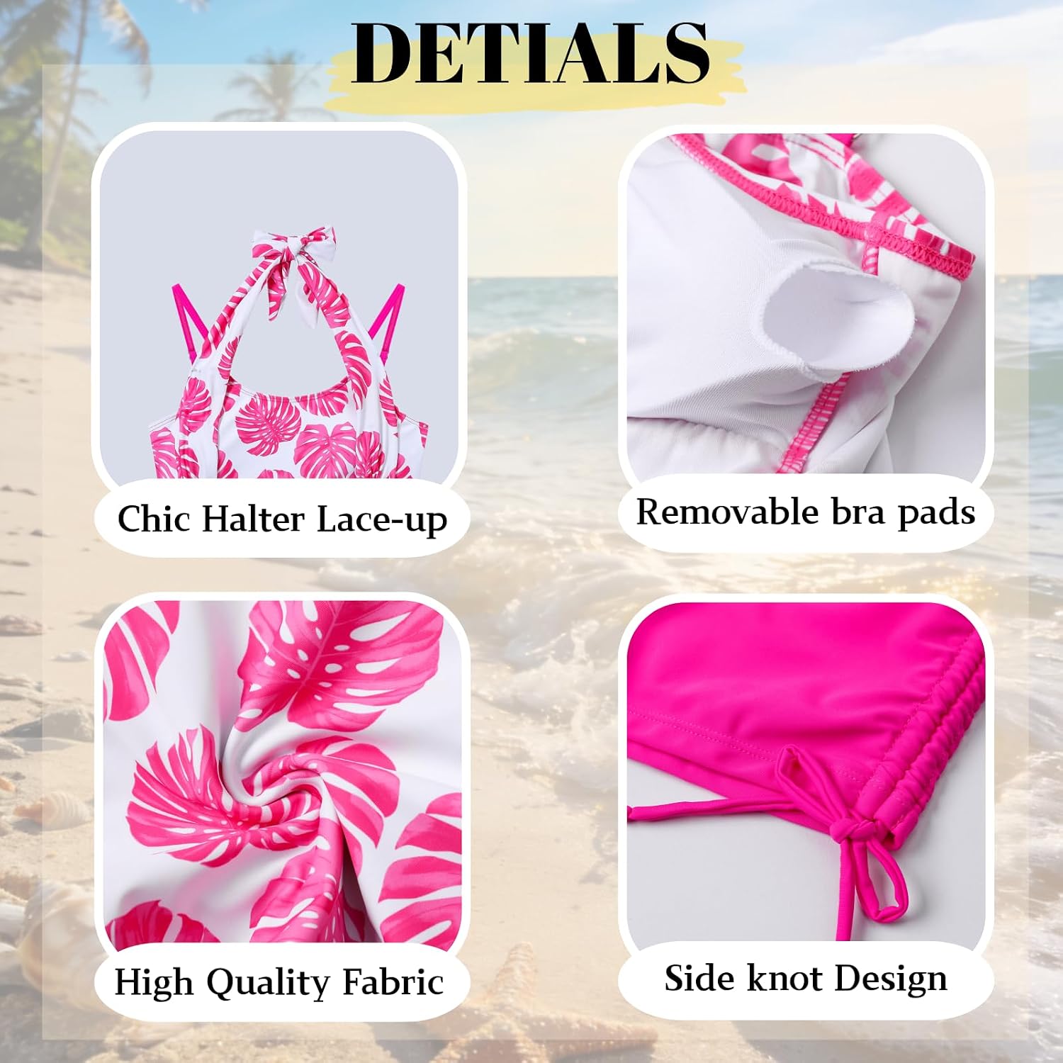 Size 11-18 Years Teen Girls Swimsuit 2 Piece Halterneck Printed Tankini Swimsuit Drawstring Swim Shorts