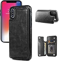Vista 1 de Funda tipo cartera compatible con iPhone X/XS, funda protectora delgada con tarjetero y ranuras para tarjetas de piel sintética de alta calidad