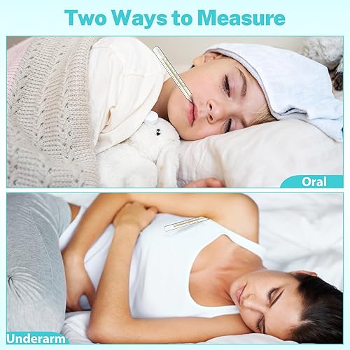 Miniatura 9 de 3 unidades de temperatura oral de vidrio para adultos y niños, indicador preciso de fiebre de las axilas de doble escala ℃ y ℉ con funda, medición