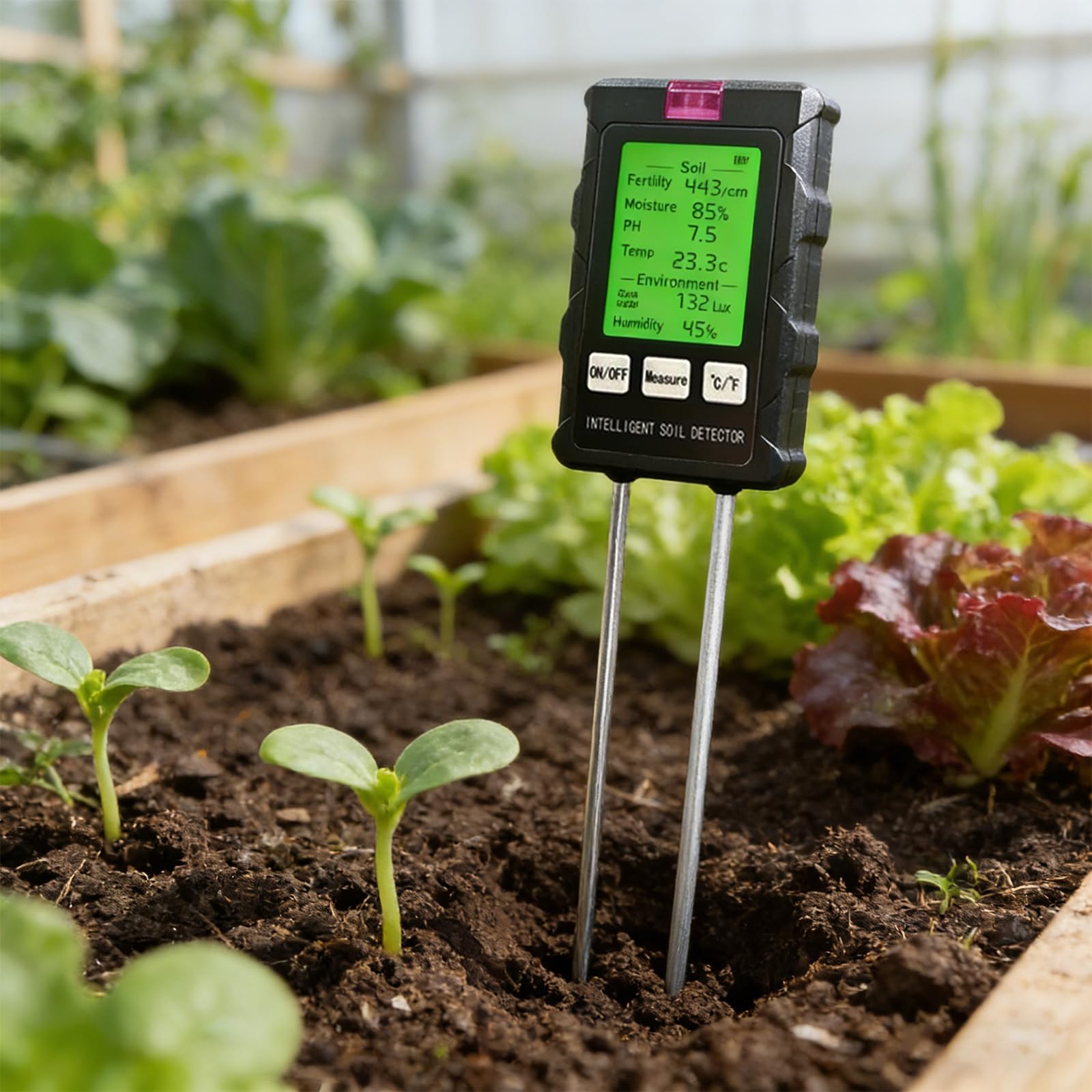 Testeur de sol 6 en 1 PH humidité température 90 degrés rotatif ABS