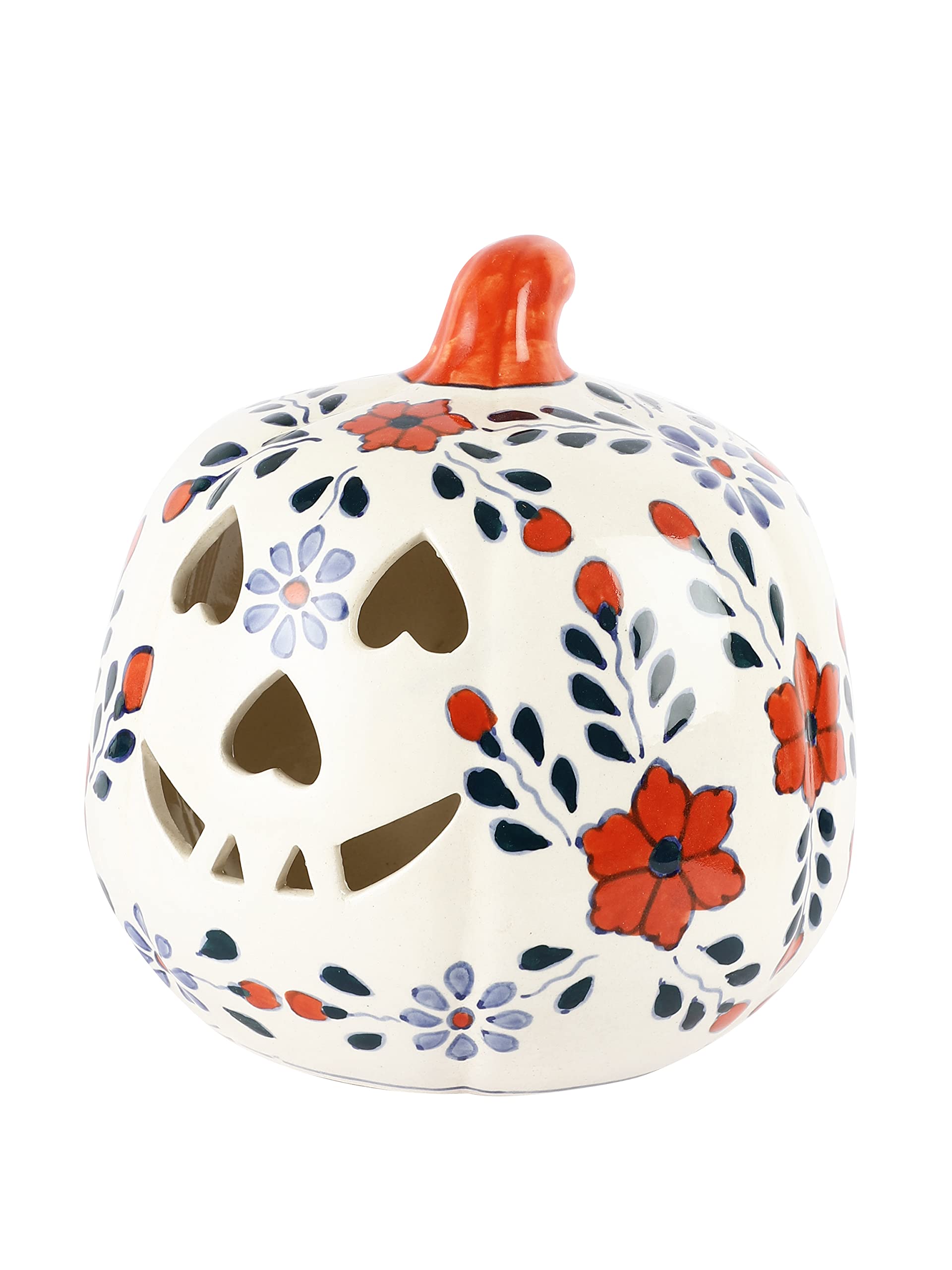 Miah Décor Fine Porcelain Pumpkin Candle Holder, 6”X 9.5”, Multicolour MD-665