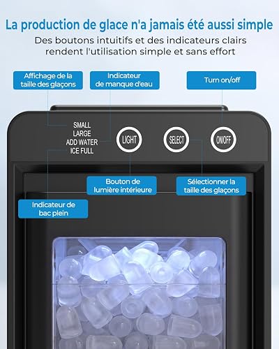 WELLENT Ice Maker Countertop, Portable Bullet Ice Maker with Self-Cleaning, 8 Ice Cubes in 6 Mins, 12KG/24H, 2 Ice Sizes, Compact Ice Machine for Kitchen, Home Bar, Office, Caravan & Camping - 4