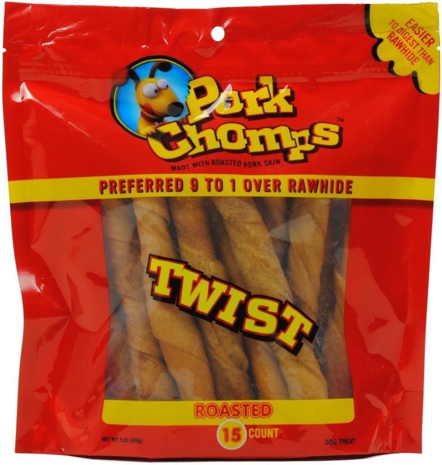 Pet Chomps Twists, Pork Earz Flavor, Made with Pork Skin 15 Count, 1 lb Bag