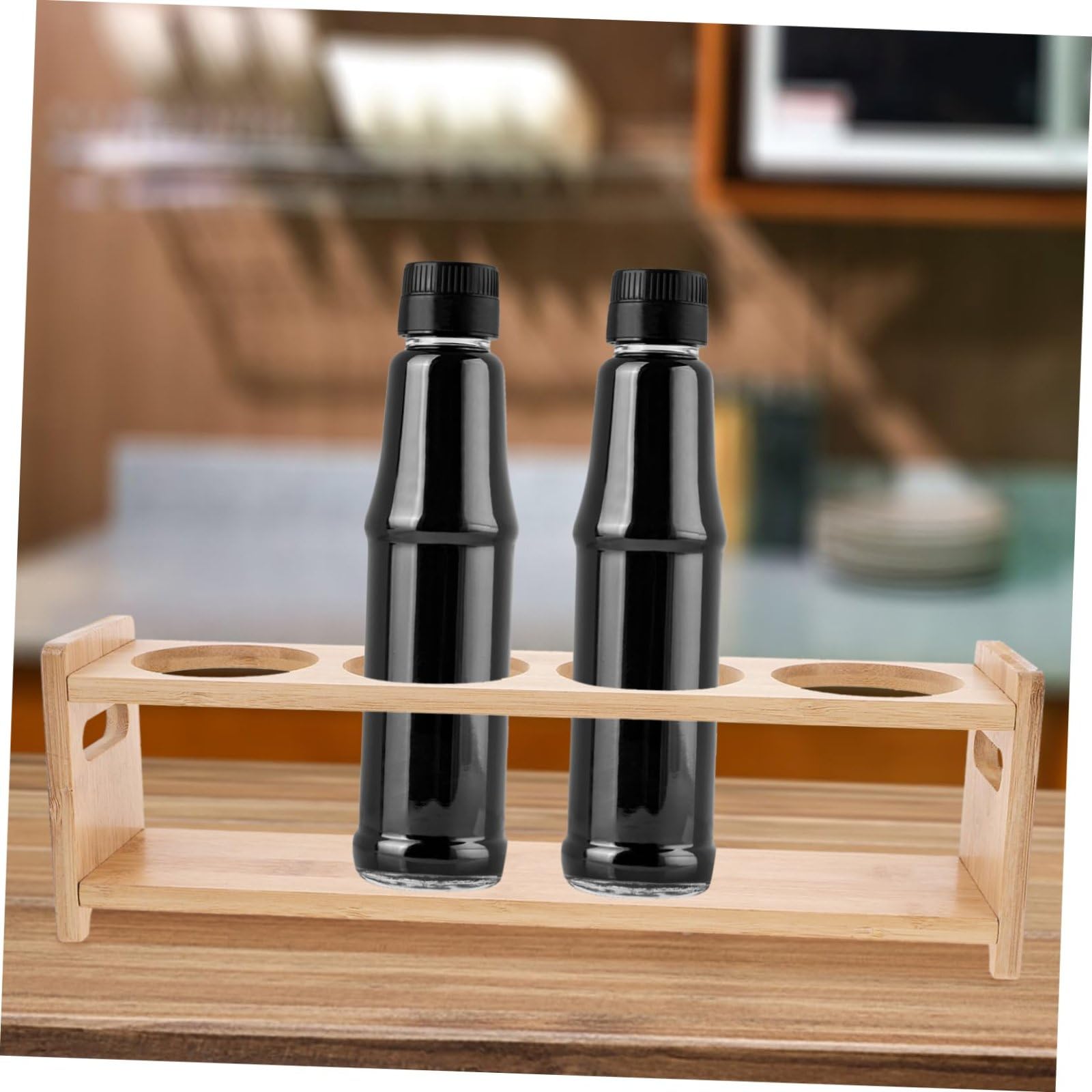 Gewürzregal-Organizer aus Holz, Gewürzregal aus Holz, Gewürzregal, Küchenschrank-Organizer, Gewürzflaschenhalter für die Küche zu Hause,Khaki,Round Hole