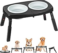 Petvillage Adjustable Elevated Dog Bowl Stand - 4 Heights, Collapsible Silicone Bowls, Portable Non-Slip Feeder for Medium Large Dogs