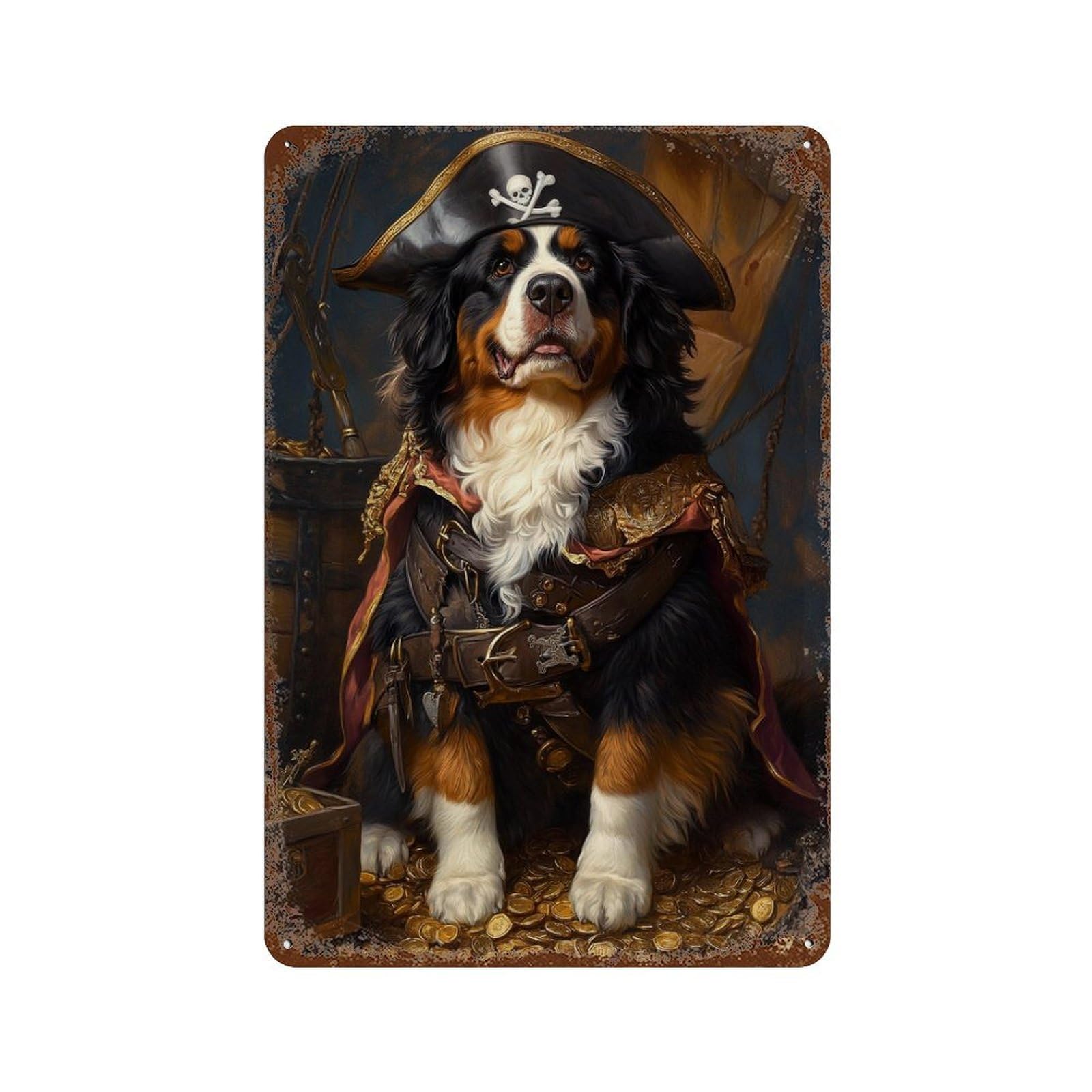 Vintage Rust Metal Sign Pirate Dog Treasure Chest-62 11.8"x7.9", Novelty Wall Decor for Office, Studio And Wall Decor