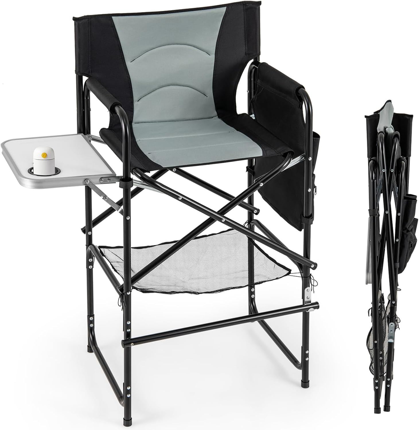 Giantex 46-Inches Tall Directors Chair, Folding Camping Chair with 31" Seat Height, Side Table, Cup Holder, Footrest, Mesh Bag, Storage Pocket, Foldable Bar Stool for Makeup Artist, Lawn, Picnic, Yard