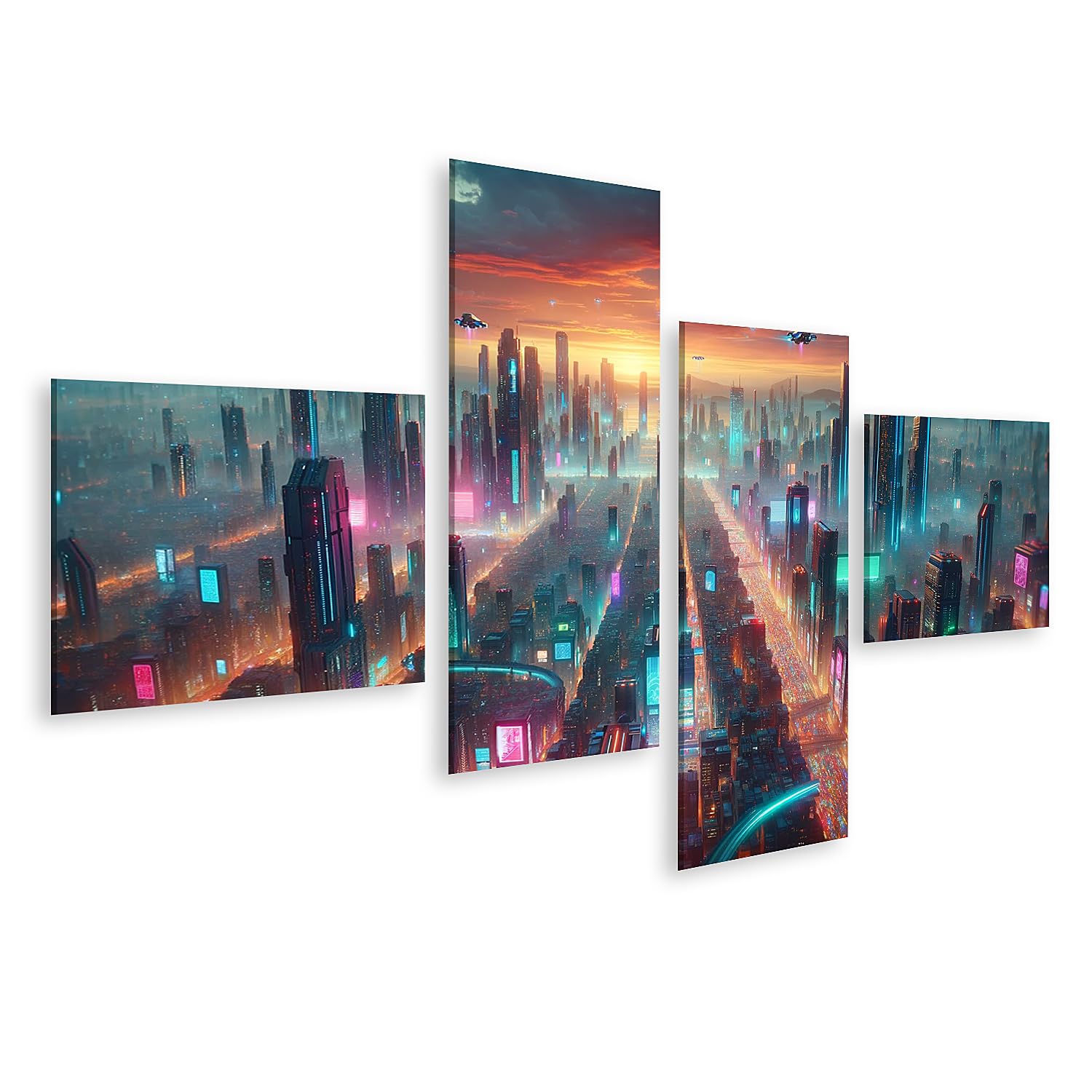 islandburner Prime Quadro su tela Futuristico paesaggio urbano di notte grande formato immagini murali poster