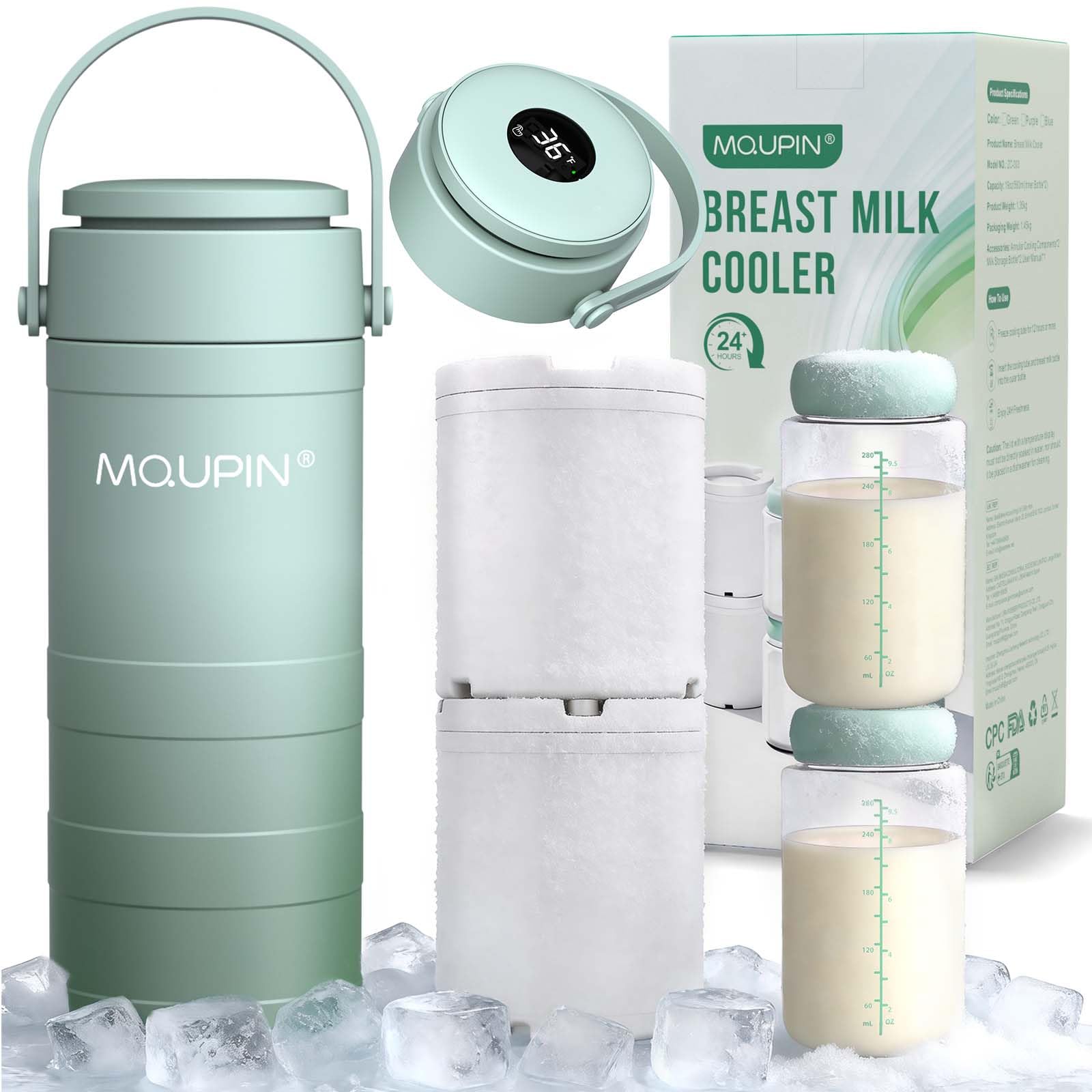 Enfriador de leche materna de 22 onzas con visualización de temperatura, refrigeración total de 360°, enfriador de almacenamiento de botellas de leche para viajes
