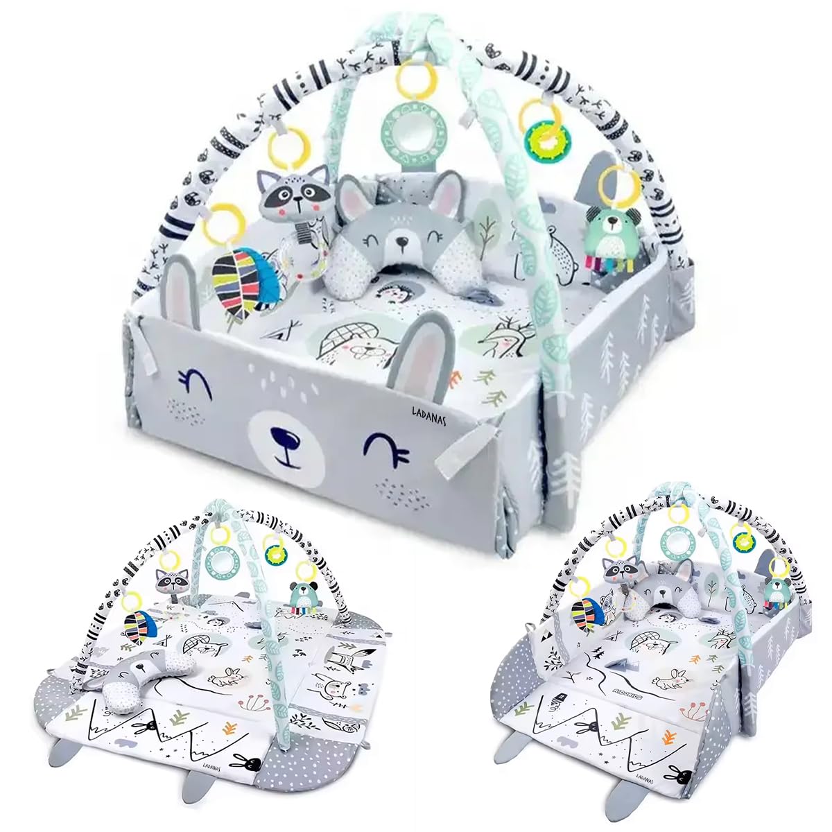 Tapis d'Éveil Bébé avec Arche Évolutif 20 Balles 5 Jouets Multifonction