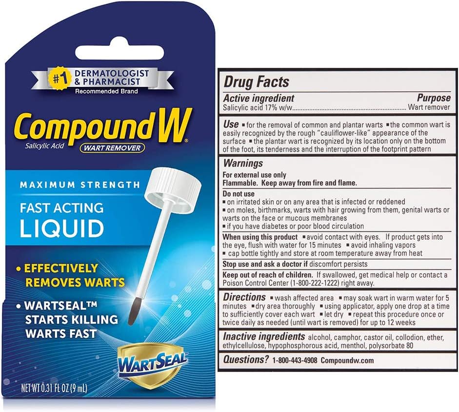 Compound W Wart Remover Liquid and Pad Pack, 0.31 oz Salicylic Acid Liquid and 14 One Step Pads : Health & Household