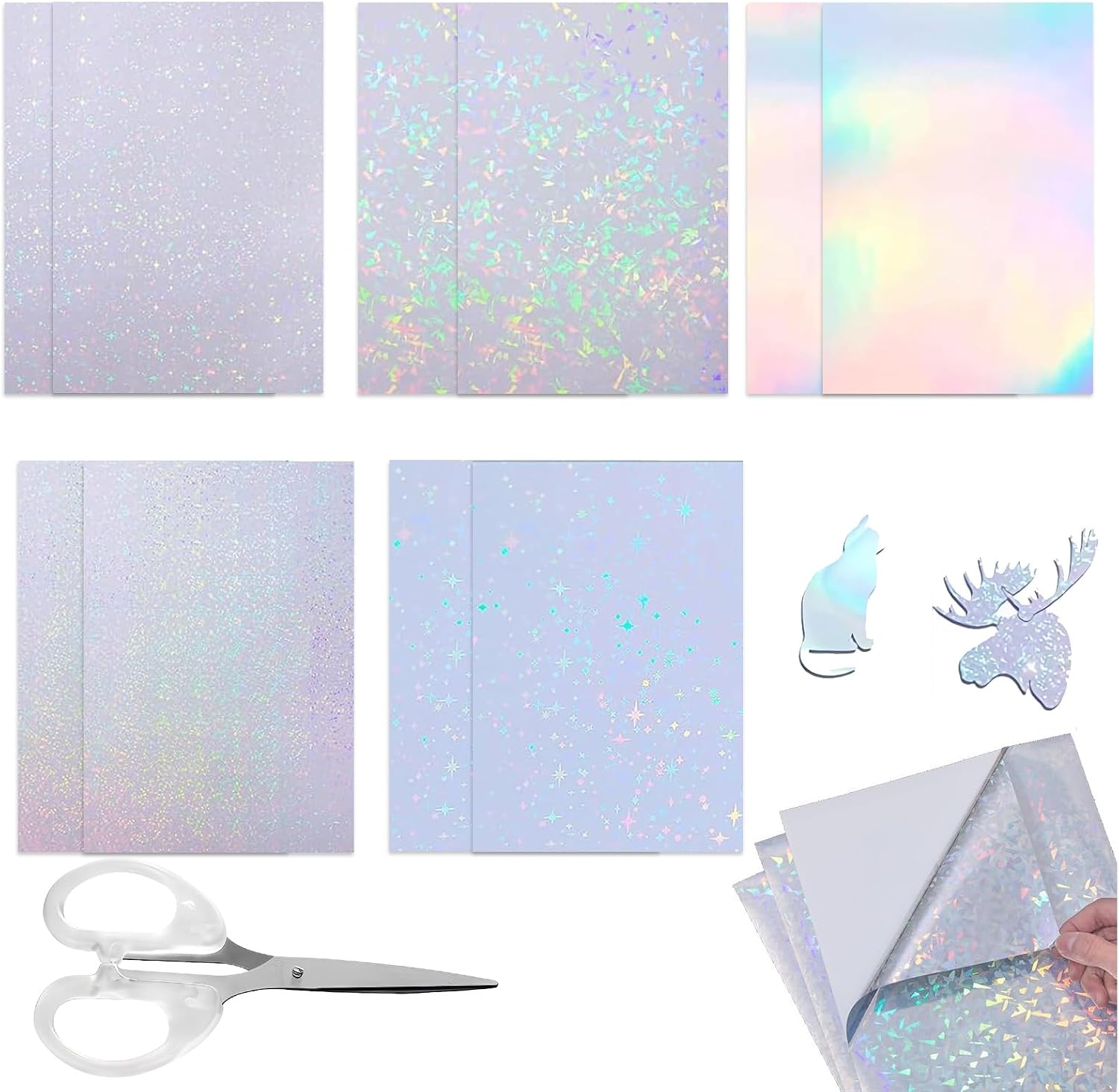 Holographic Sticker Set of 10 A4 Size 210 x 297 mm DIY Decorative Film Glossy Look for Crafts Scrapbooking Mobile Phone Cases Notebooks Water Bottles Mirror