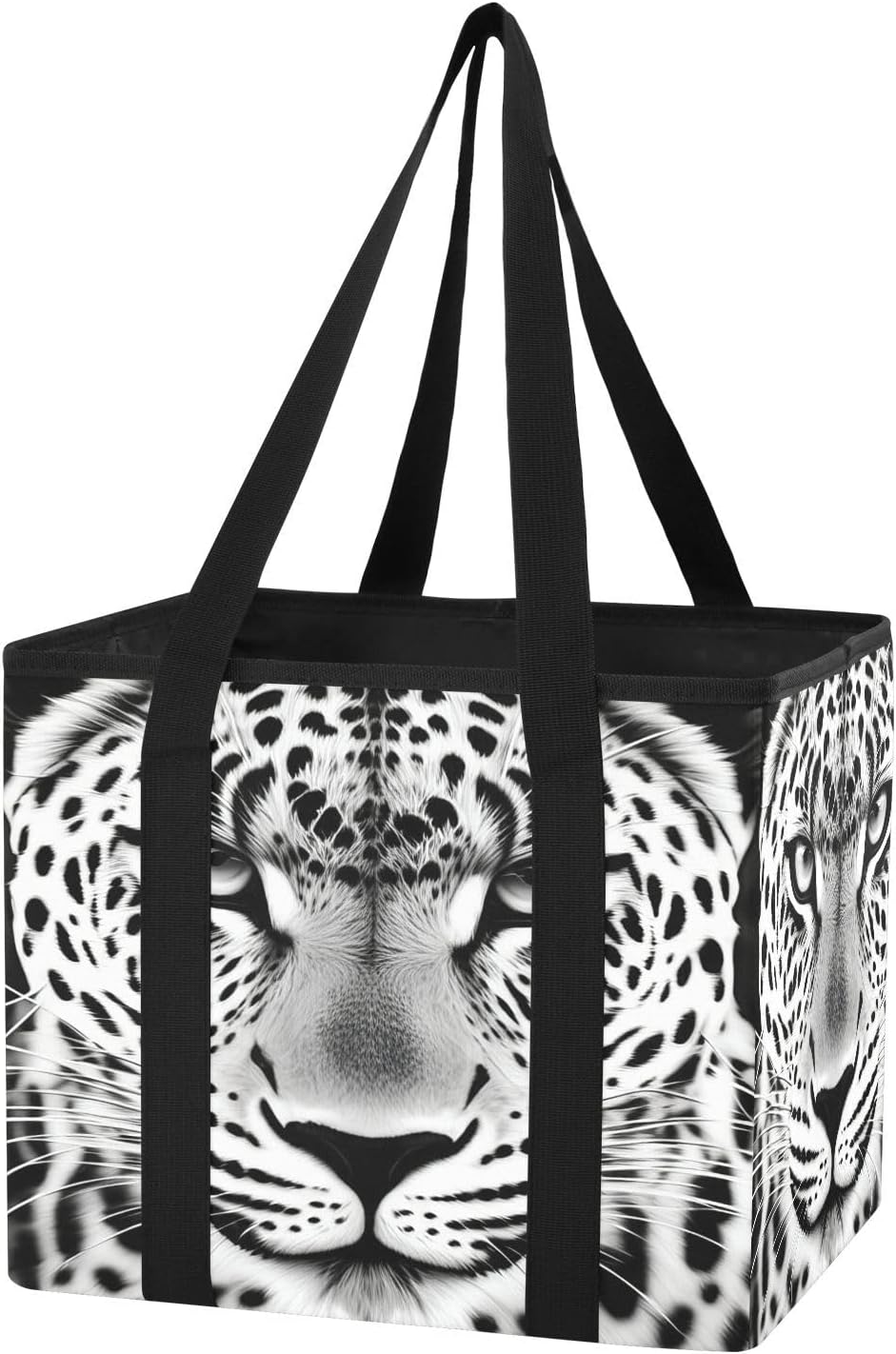Qilmy Leopard Trunk Organizer for Women Men, Waterproof Collapsible Car Organizers and Storage with Reinforced Handles & Removable PE Board for SUV Sedan Truck, Multi-Purpose Storage Tote Bag