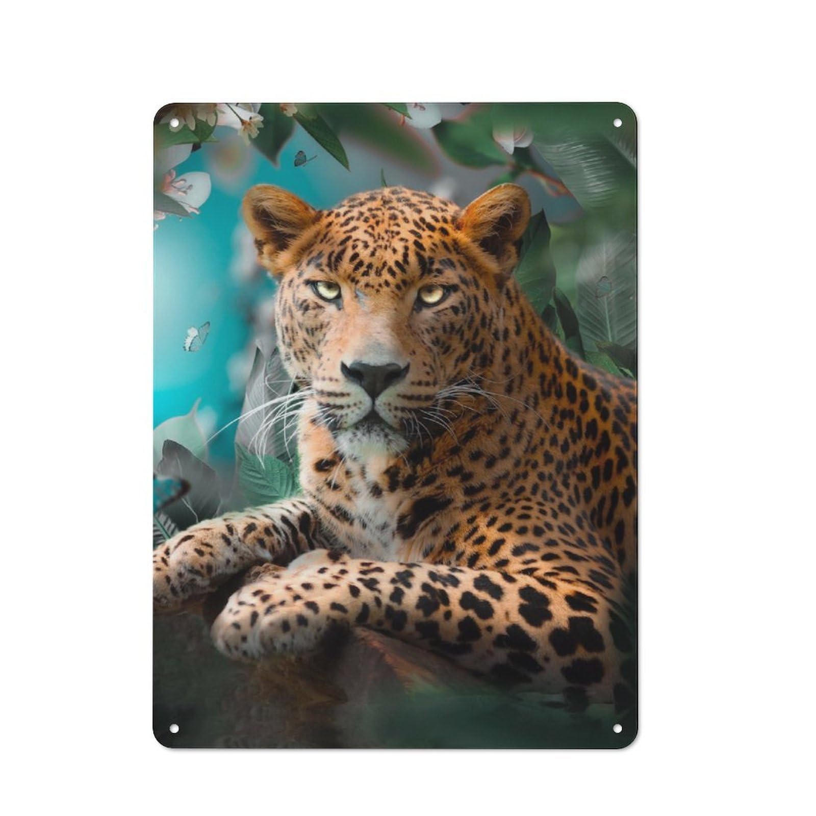 Junmoney The Colorful Leopard Tin Wall Plaque 40X30cm With For Man Cave Or Games Room, A Housewarming Gift For Leisure-Room Decor Enthusiasts