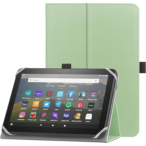 Universal Case for 7-8 inch Tablet Fire HD 8/Fire HD 8 Plus with Stand Folio and Hand Strap Protective Cover for 7"-8" Samsung Android Tablet -Green