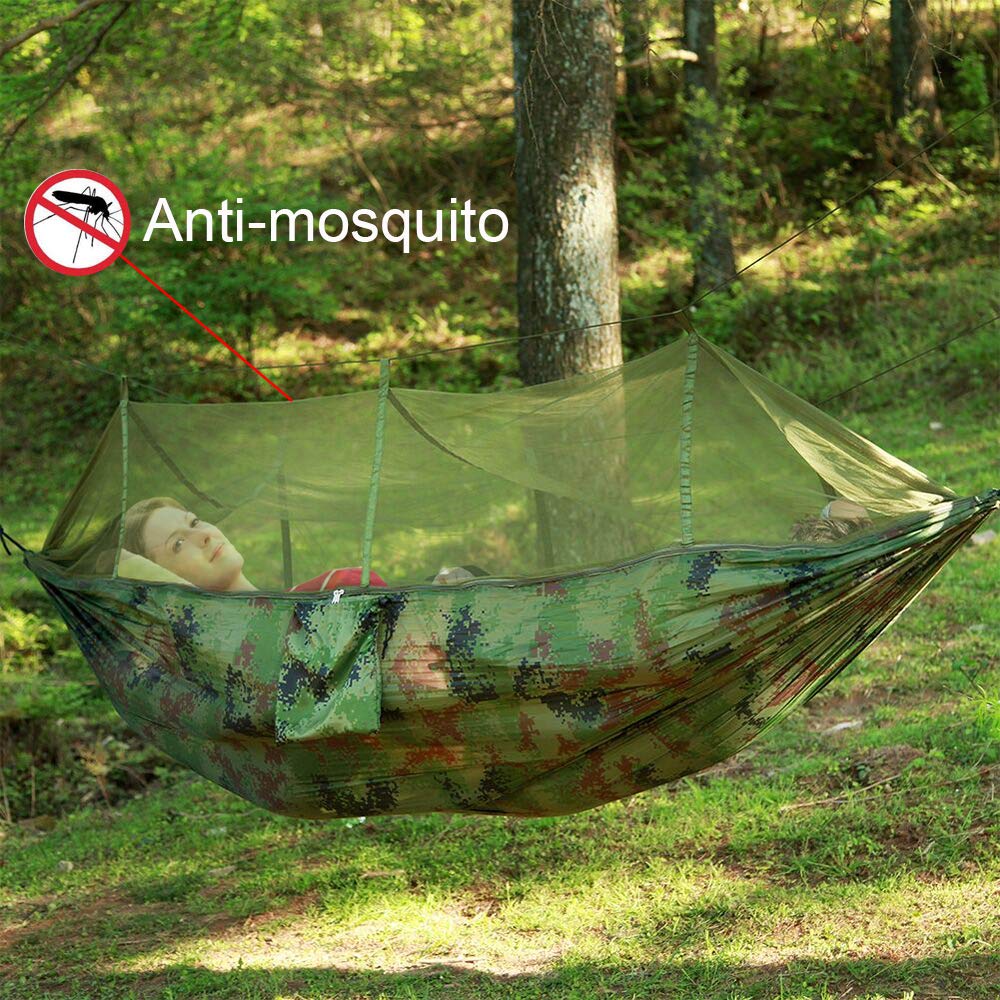 TopcHANCES Hamac de camping avec moustiquaire portable balançoire simple double camping léger en plein air voyage Hamac pour le camping, la randonnée randonnée à dos, vert militaire, Camouflage sky