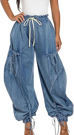 Hvyesh Womens Wide Leg Sweatpants Baggy Y2K Cargo Pants Drawstring Waist Lounge Joggers Trendy Sweat Pants With Pockets