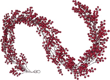 SHACOS Artificial 6.2 ft Red Berry Garlands Set of 2 Christmas Garland Burgundy Red Berries Garland for Chrismtas Tree Mantle Windoow Holiday Winter Xmas Decoration Indoor Outdoor