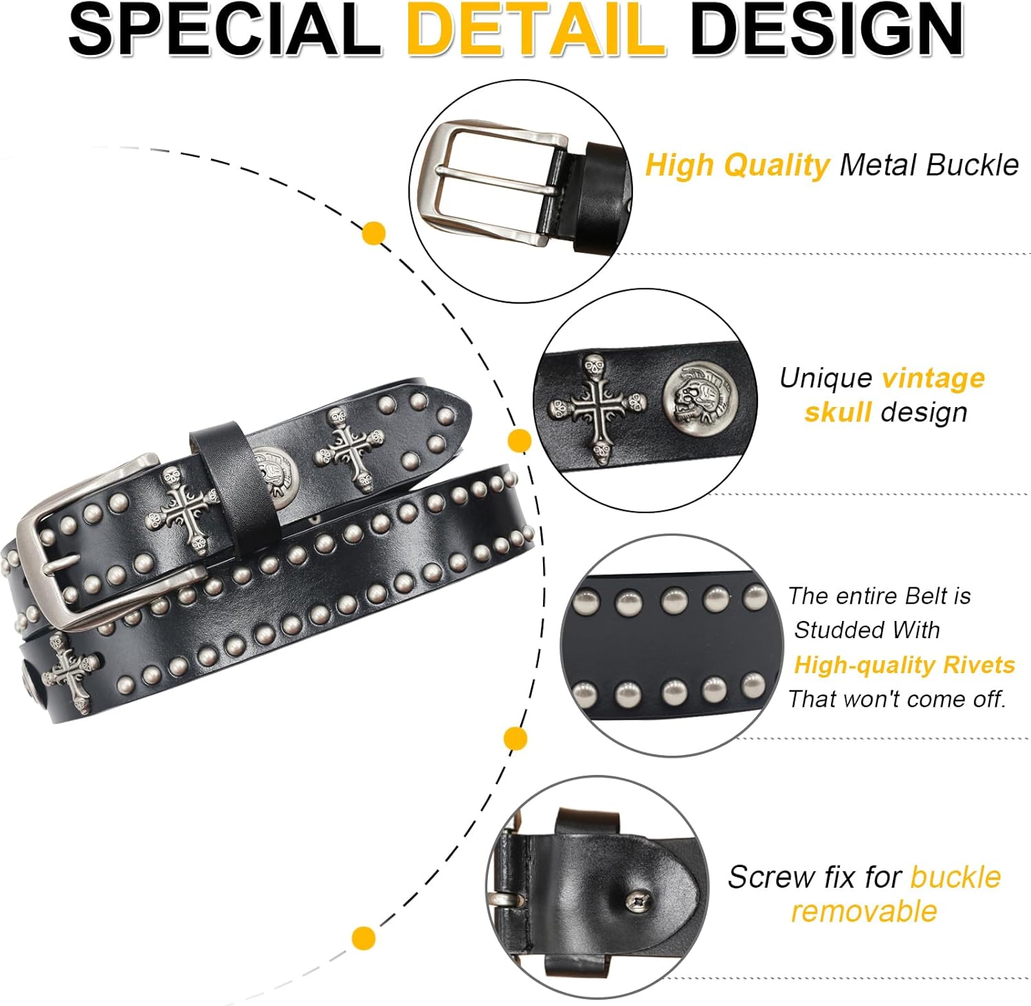 Skull Studded Belt Y2k Skull Belts Genuine Leather studded belts Emo Belt Y2k Punk Skull Belts y2k - Image 2