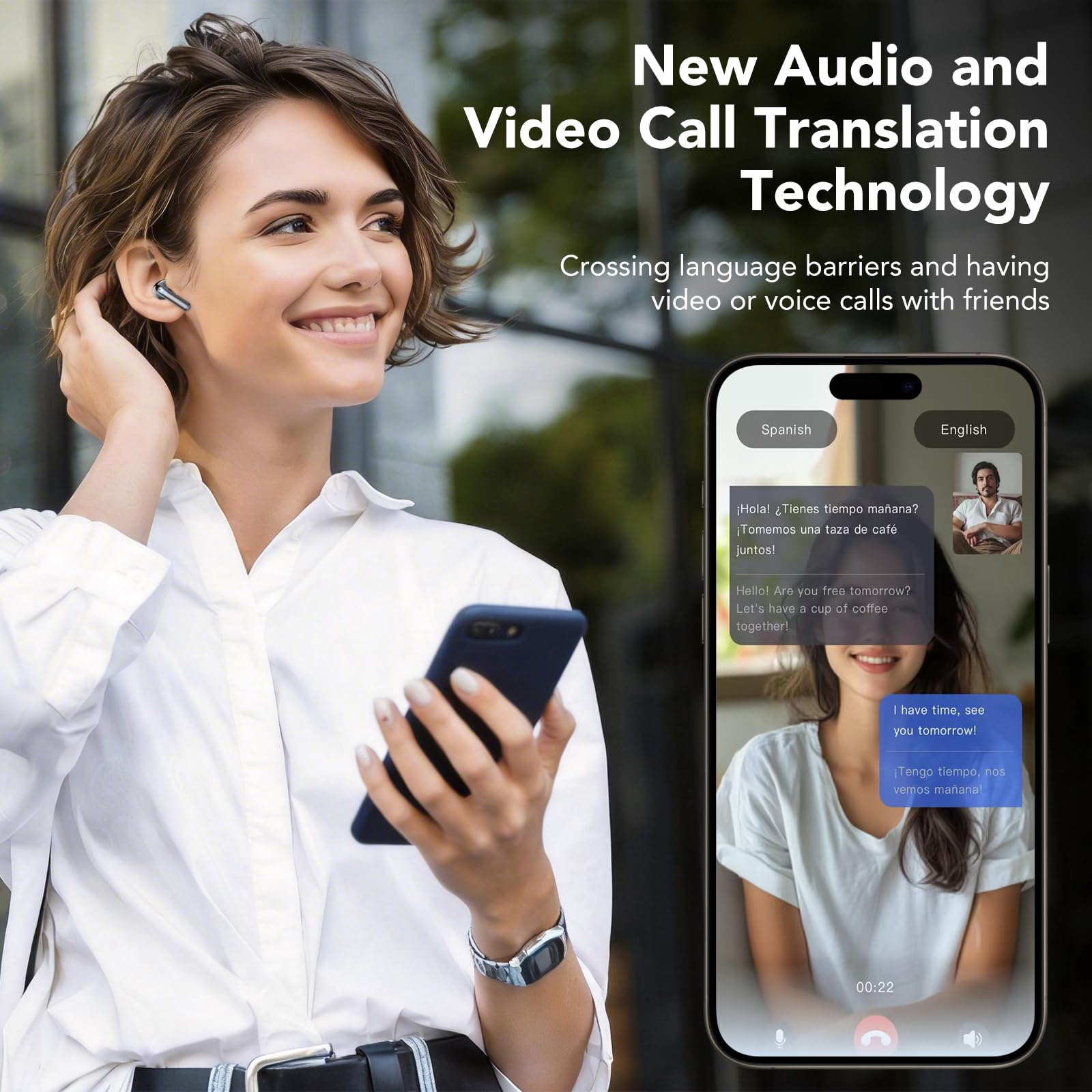 2026 AI Ecouteur Traducteur Instantané, 50H Traducteur Vocal Temps Réel Sans Fil avec 164 Langues, IPX7 Étanche Casque, 4 ENC Appel Réduction Antibruit Mic, Basses Profondes for iOS Android (Noir)