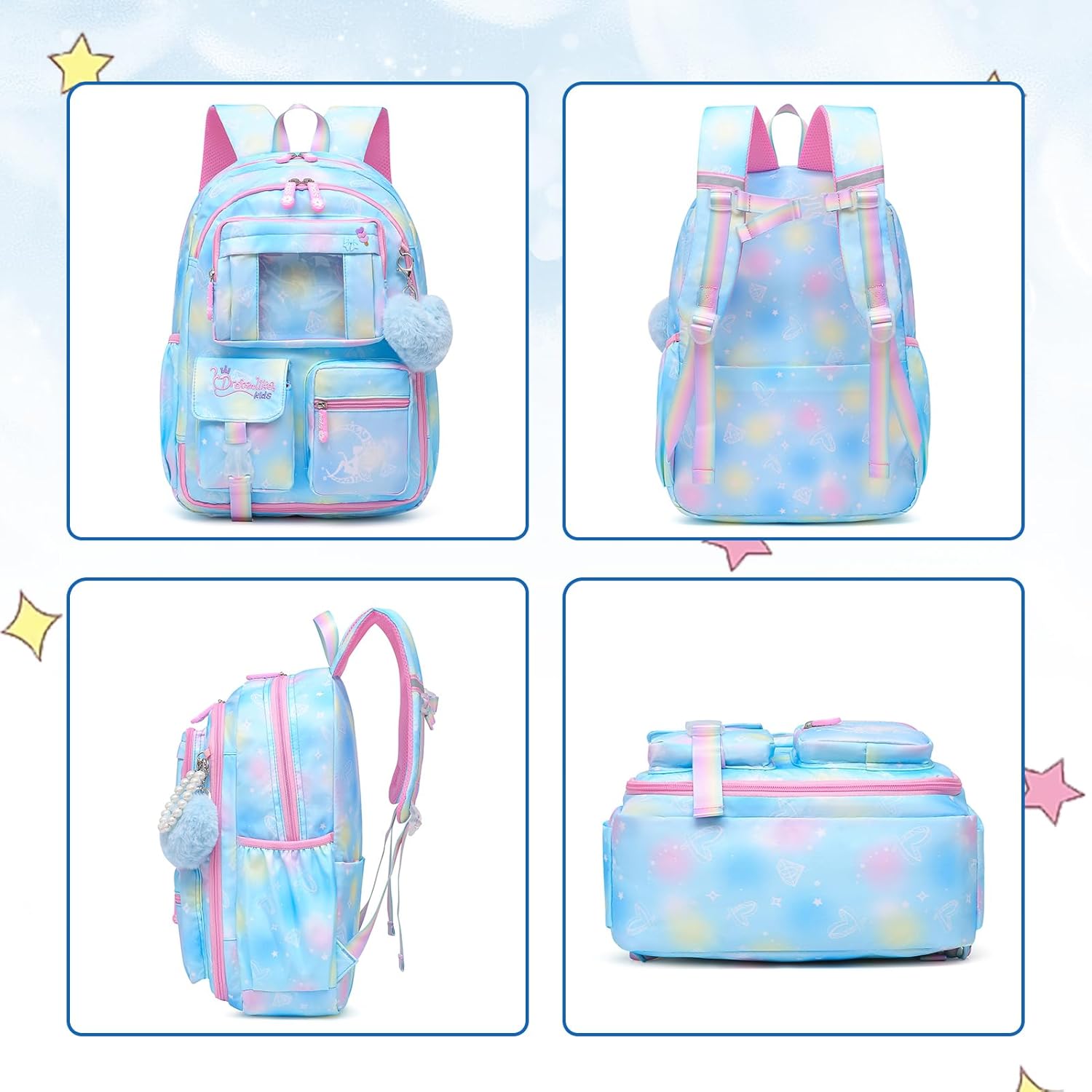 Sweet Girls Backpack - Stylish Splash-resistant School Bag with Multiple Pockets & Trendy Laptop Compartment(17inch Set Blue) - Image 8