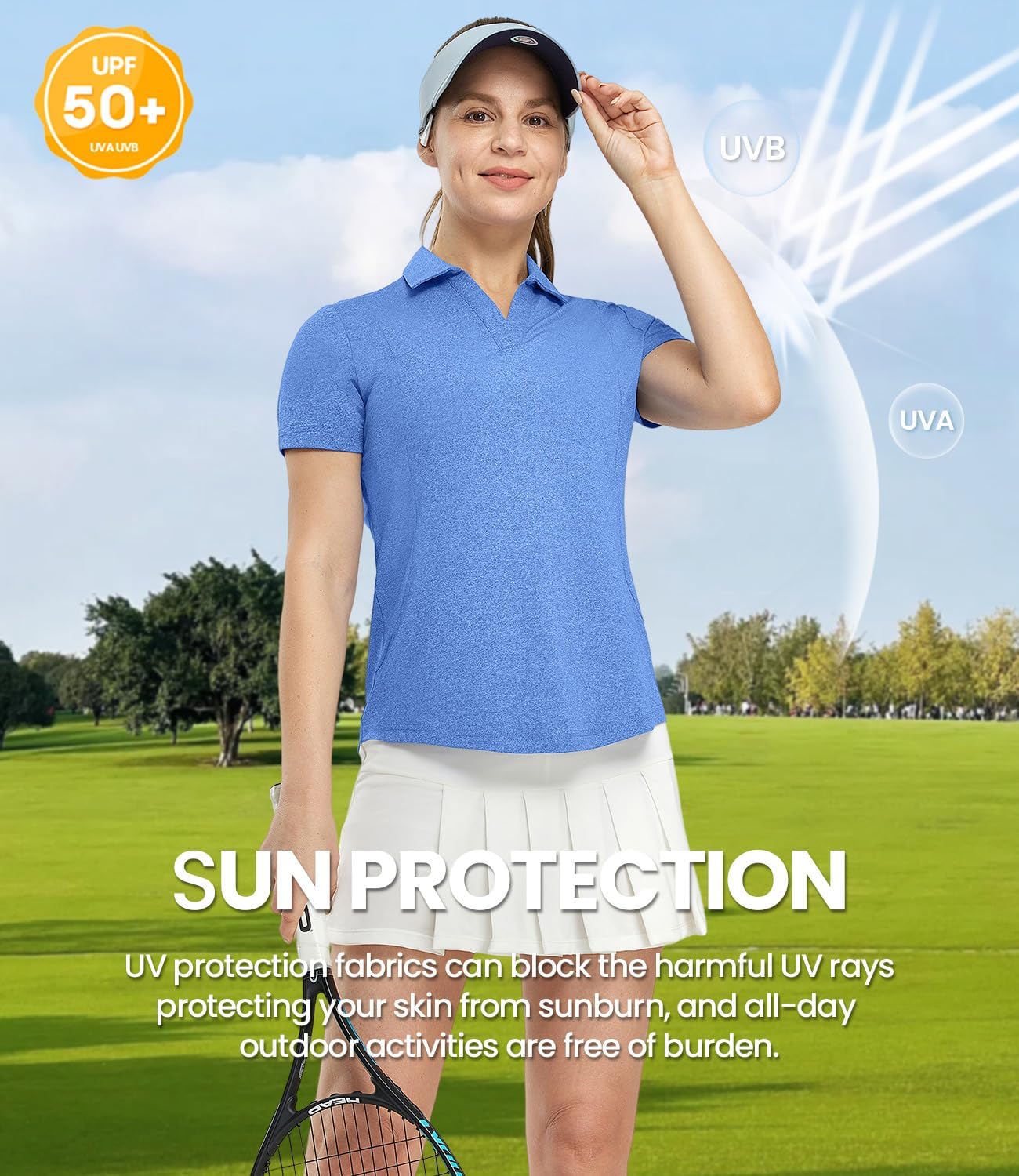 BASUDAM Women's Golf Shirts V-Neck Short Sleeve Collared Tennis Polo T-Shirts Quick Dry - Image 2